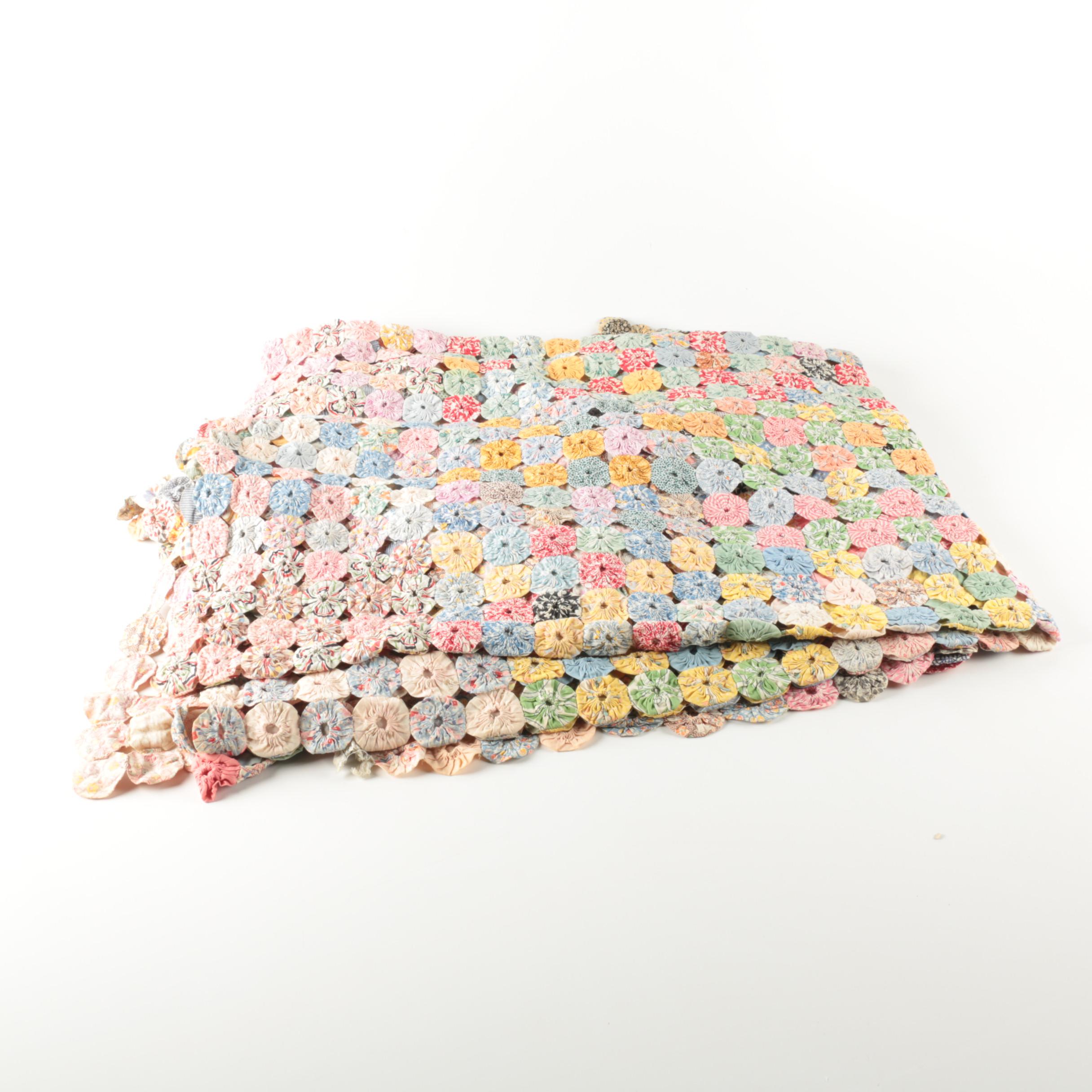 Vintage Handmade "Yo-Yo"  Quilt and Coverlets