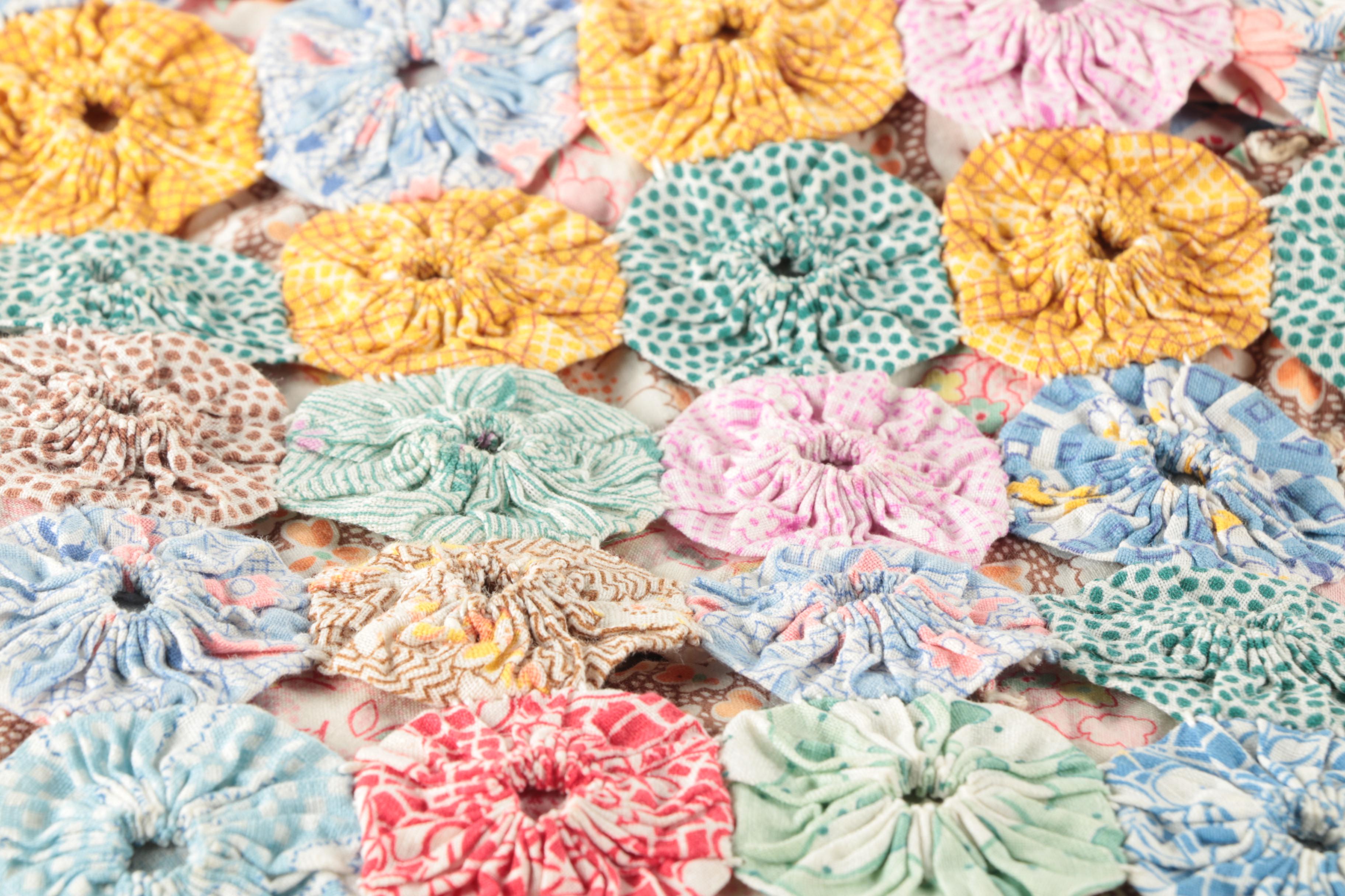 Vintage Handmade "Yo-Yo"  Quilt and Coverlets