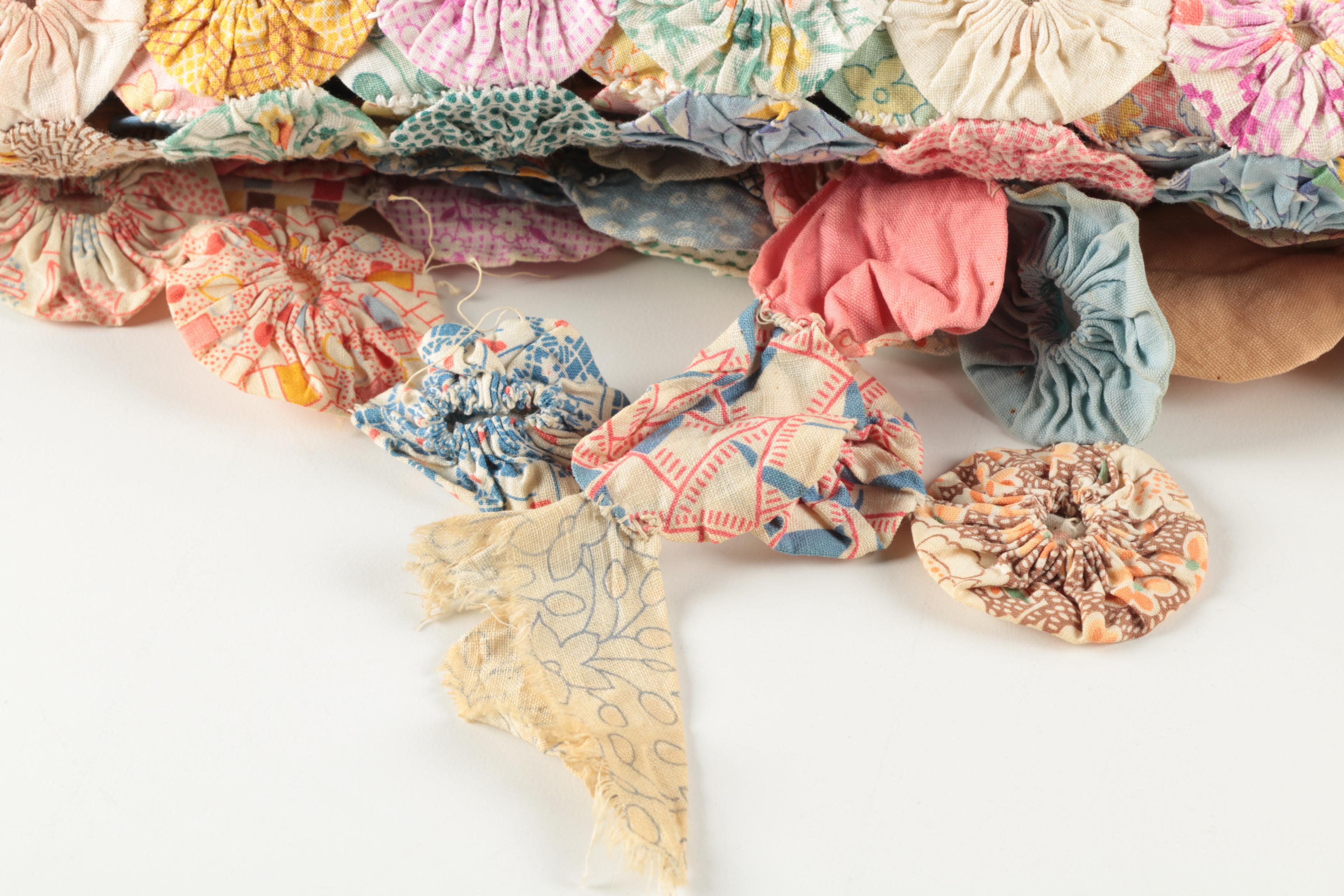 Vintage Handmade "Yo-Yo"  Quilt and Coverlets