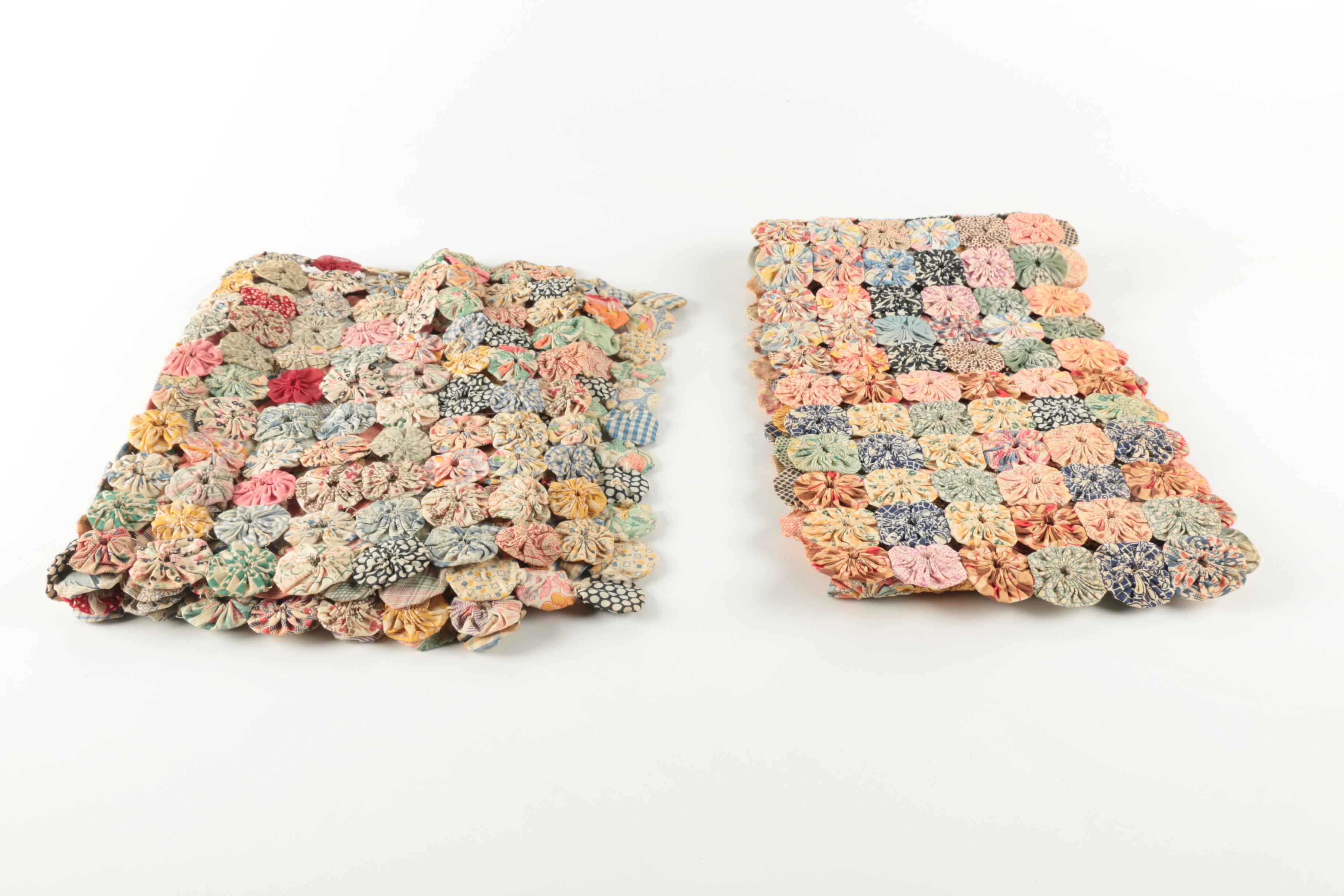 Vintage Handmade "Yo-Yo"  Quilt and Coverlets