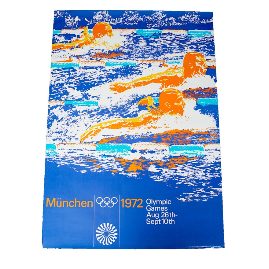 Otl Aicher Designed 1972 Munich Olympic Games Swimming Poster