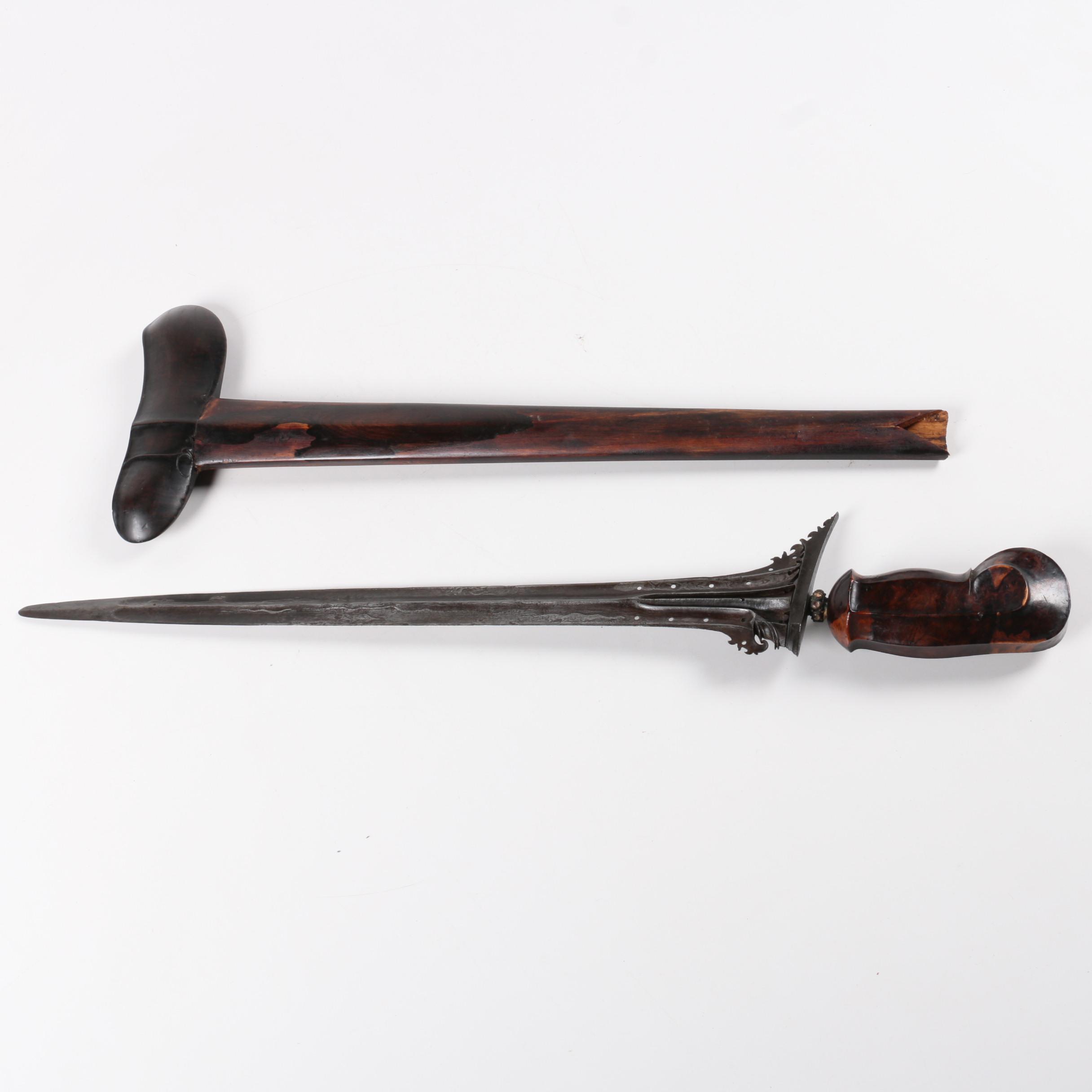 Straight-Bladed Kris Sword with Wooden Case