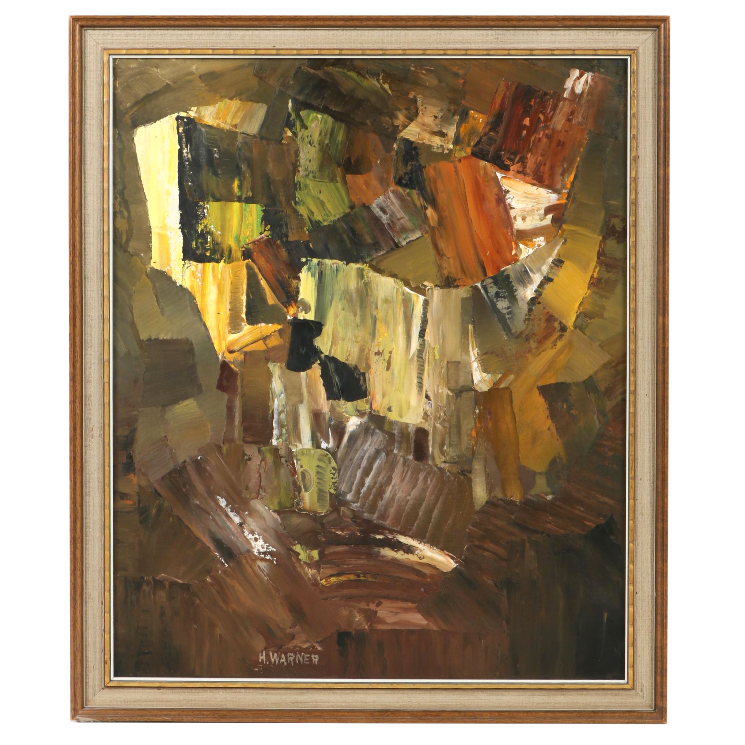 H. Warner Oil Painting on Canvas Board of Abstract Composition