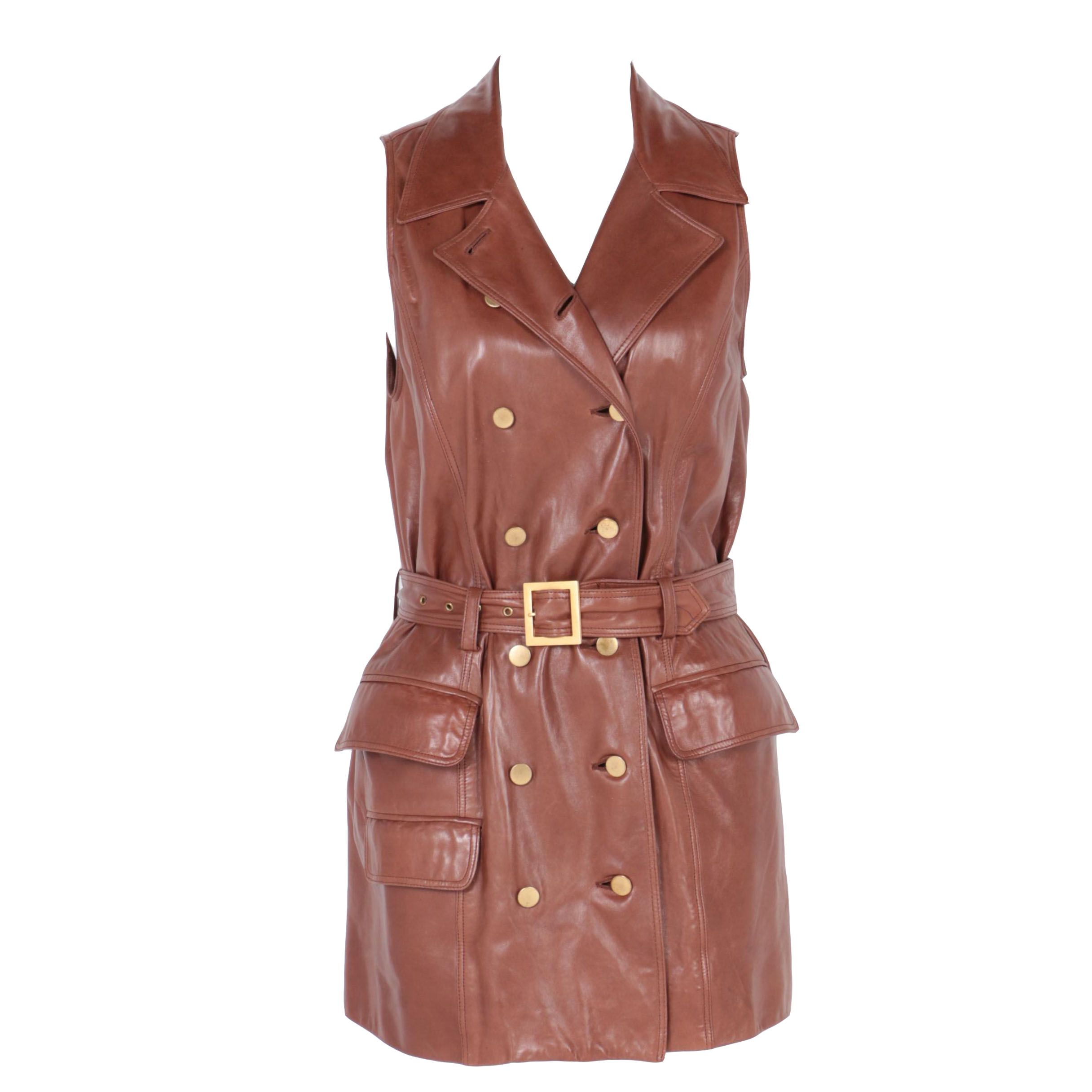 Isaac Mizrahi Brown Leather Vest