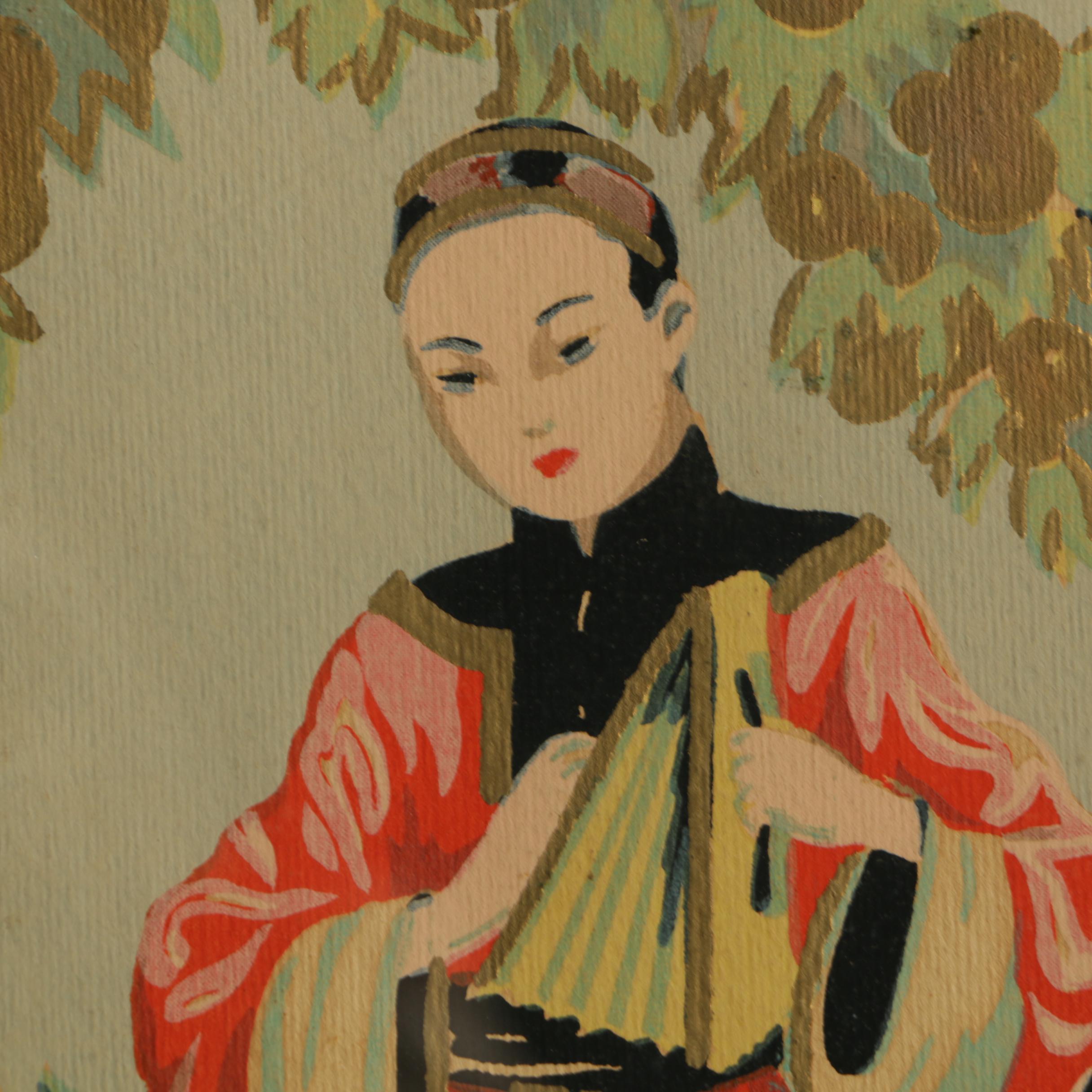 Cibro East Asian-Style Serigraphic Illustrations of Figures