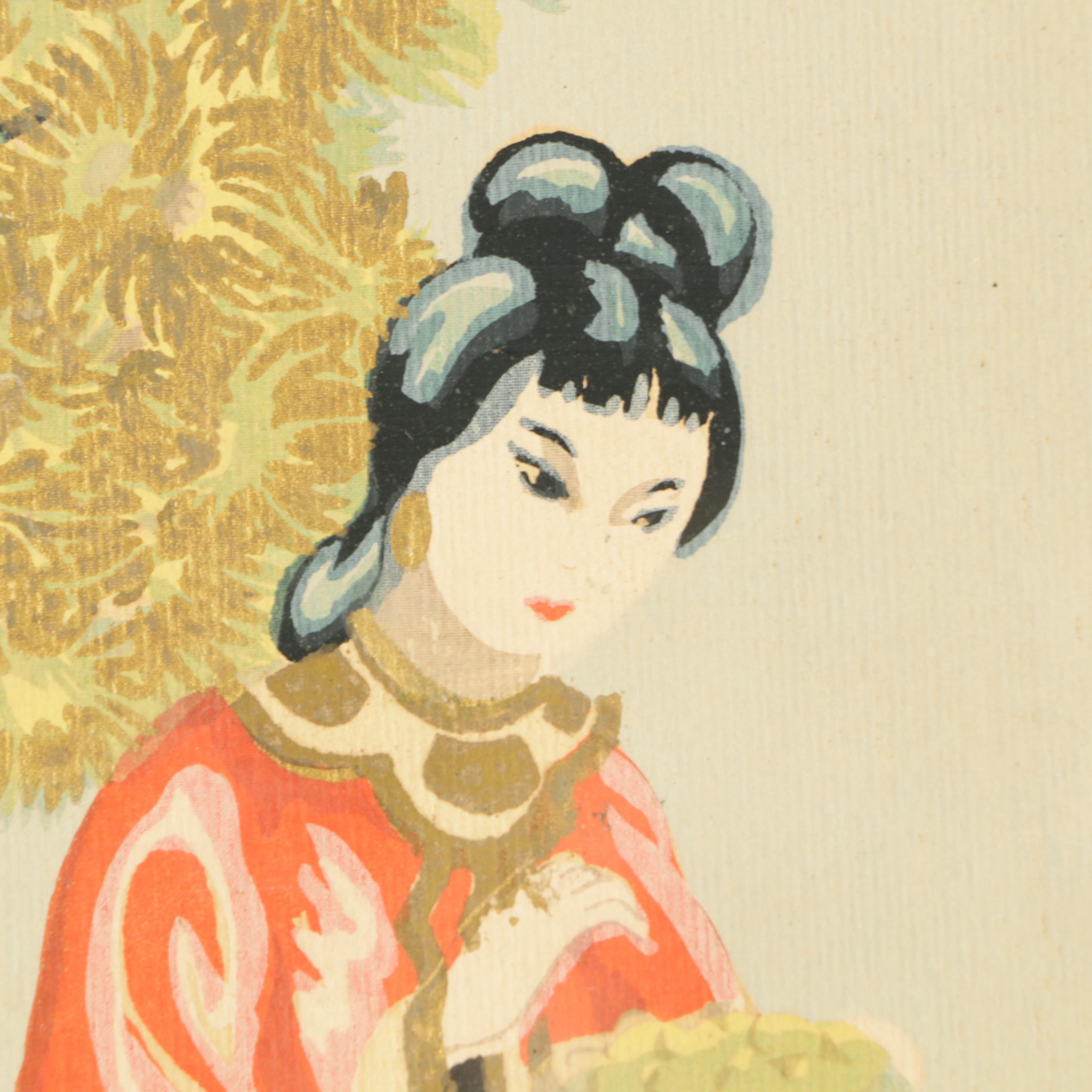 Cibro East Asian-Style Serigraphic Illustrations of Figures