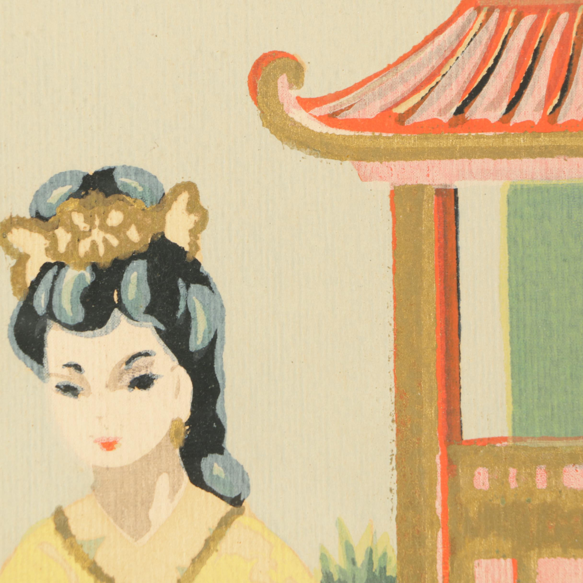 Cibro East Asian-Style Serigraphic Illustrations of Figures