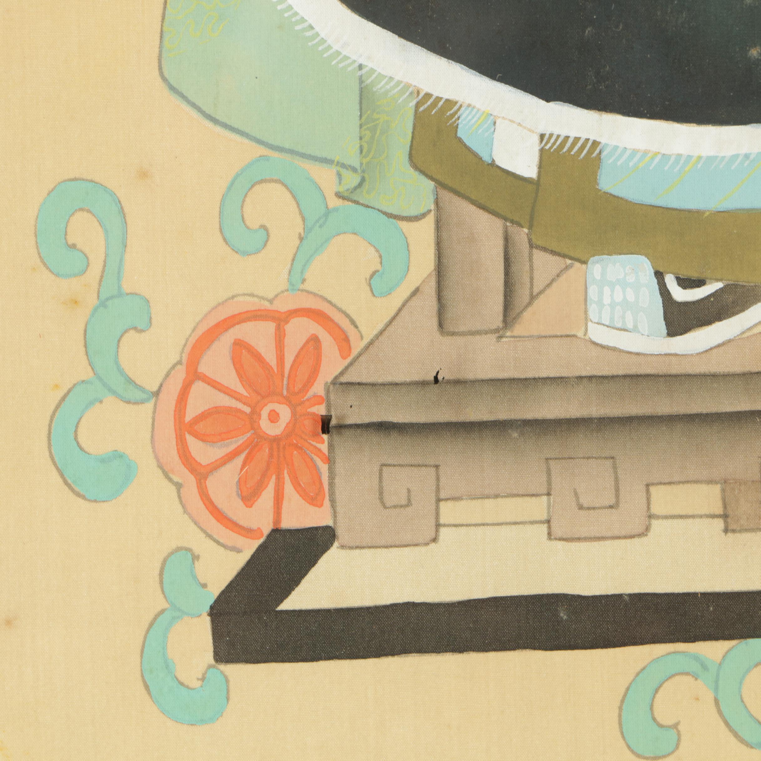 East Asian Ancestor Portrait Ink Paintings on Silk