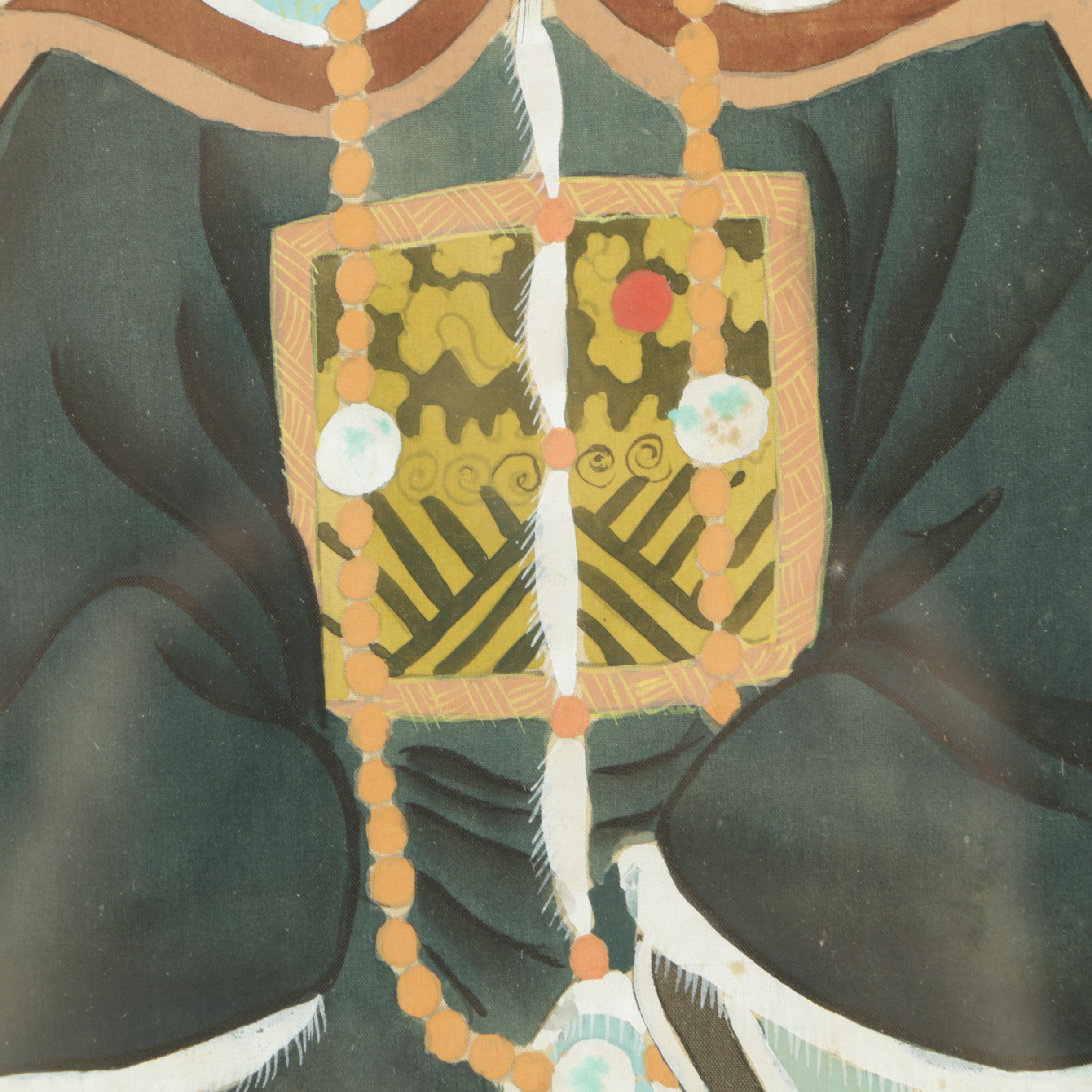 East Asian Ancestor Portrait Ink Paintings on Silk