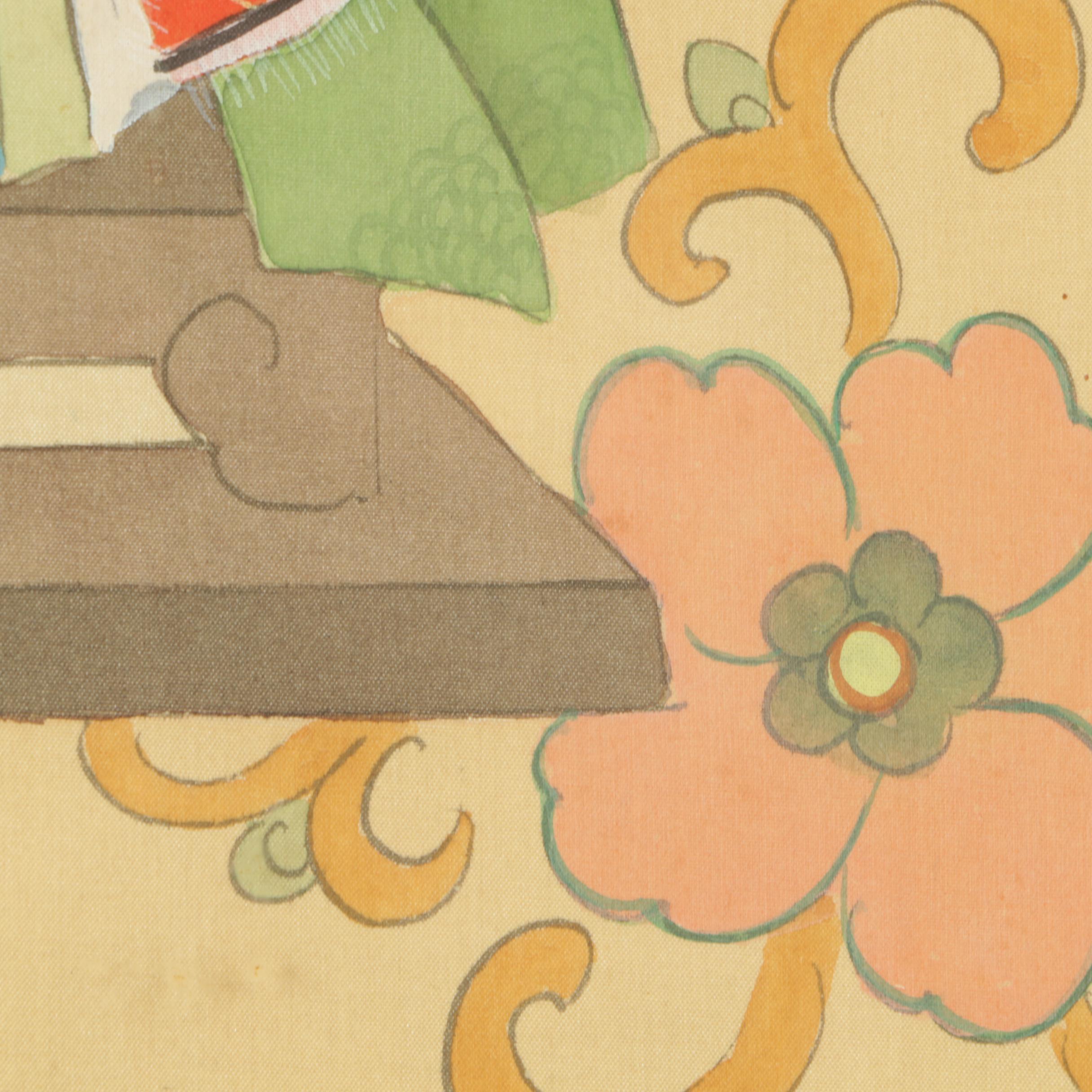 East Asian Ancestor Portrait Ink Paintings on Silk