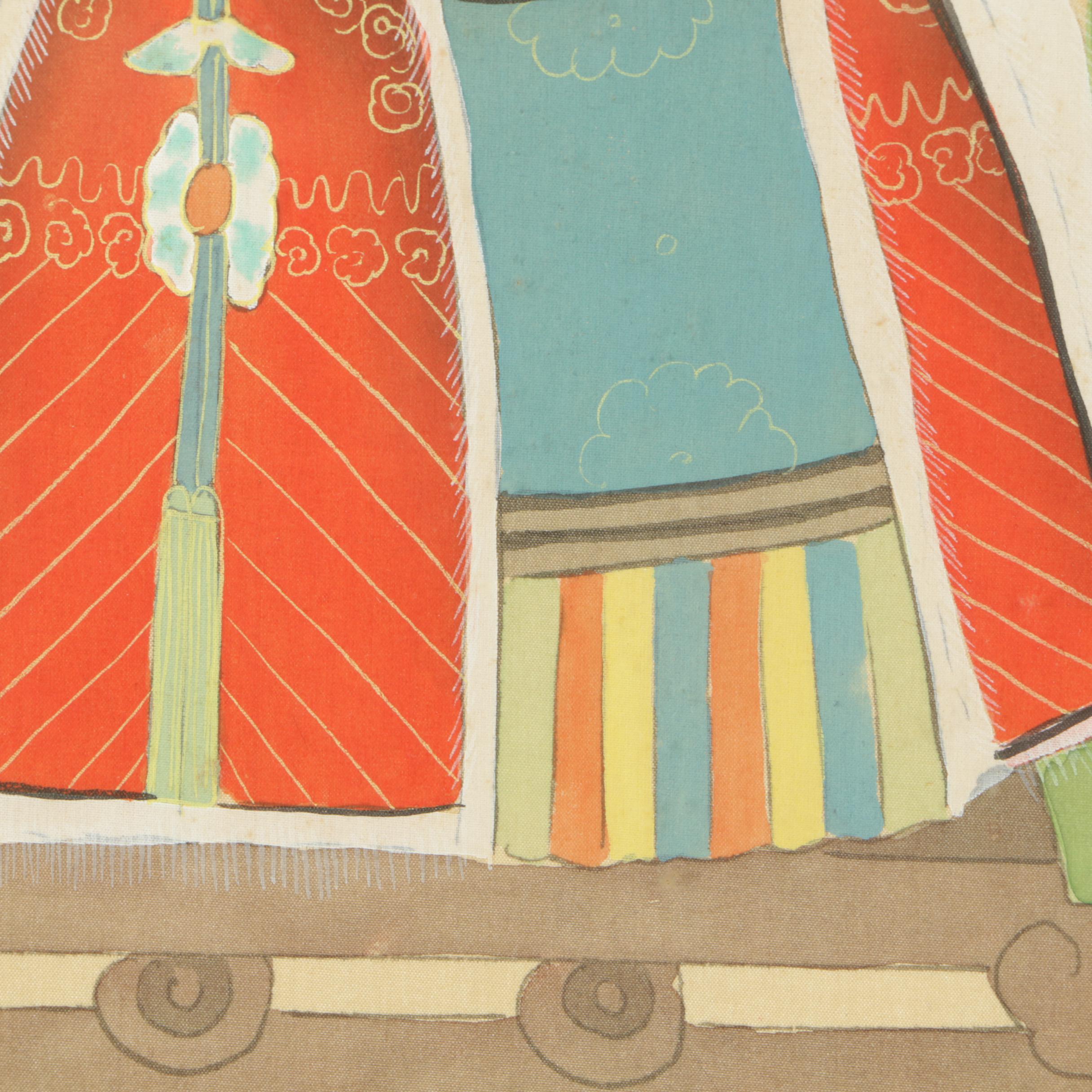 East Asian Ancestor Portrait Ink Paintings on Silk