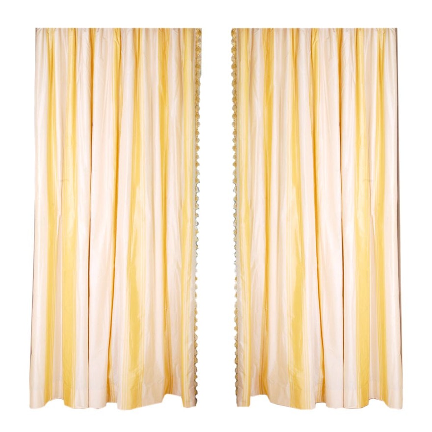 Yellow and White Striped Custom Curtains