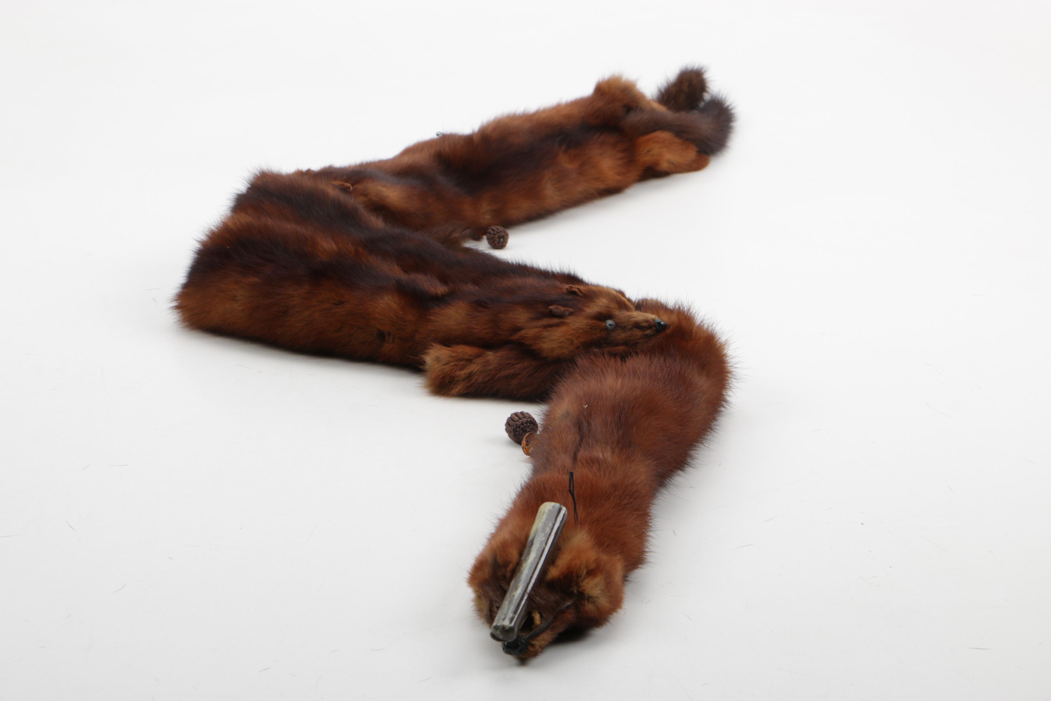 Vintage Brown Mink Fur Collar and Vintage Dyed Black Beaver Fur Muff