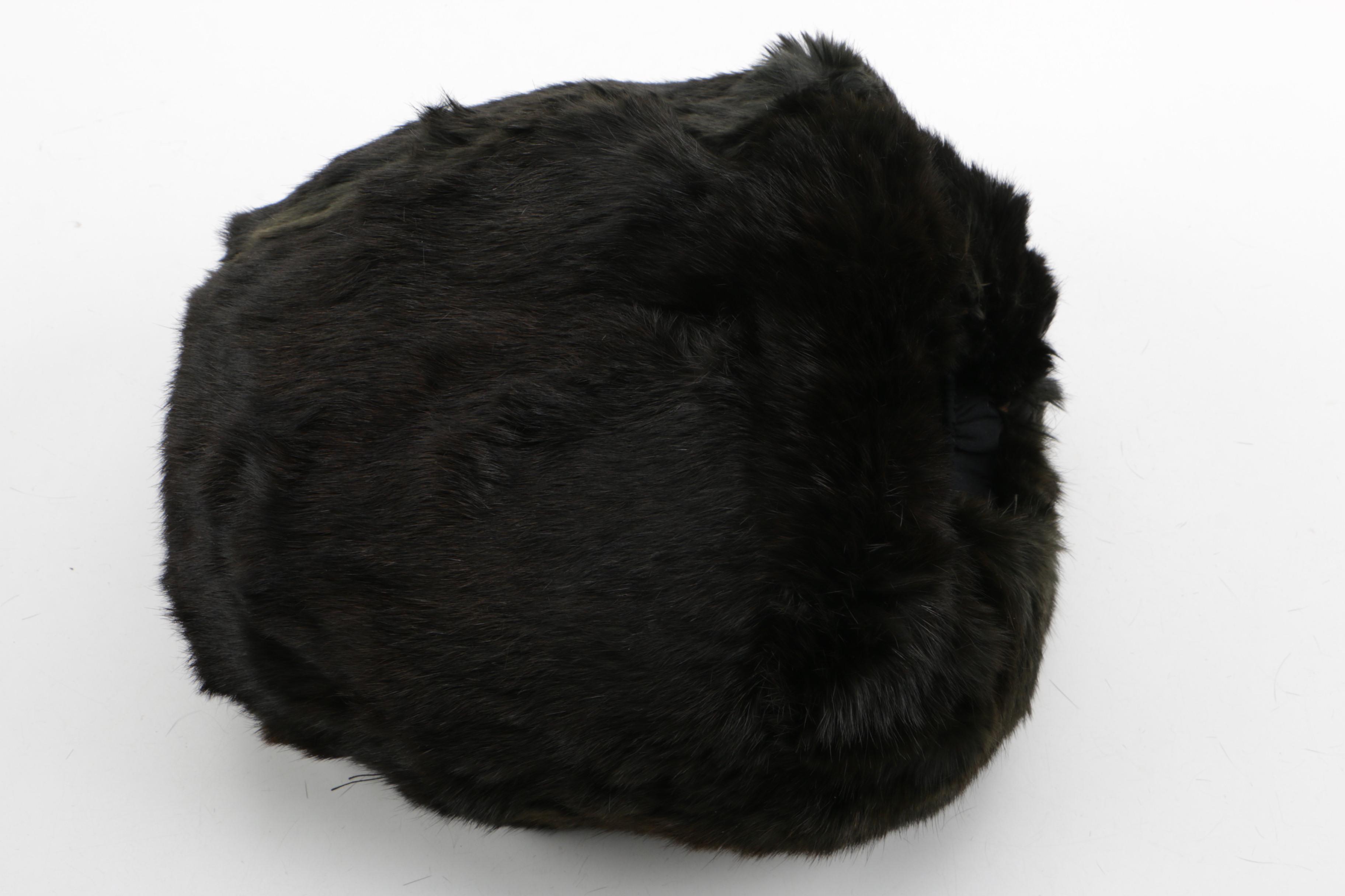 Vintage Brown Mink Fur Collar and Vintage Dyed Black Beaver Fur Muff