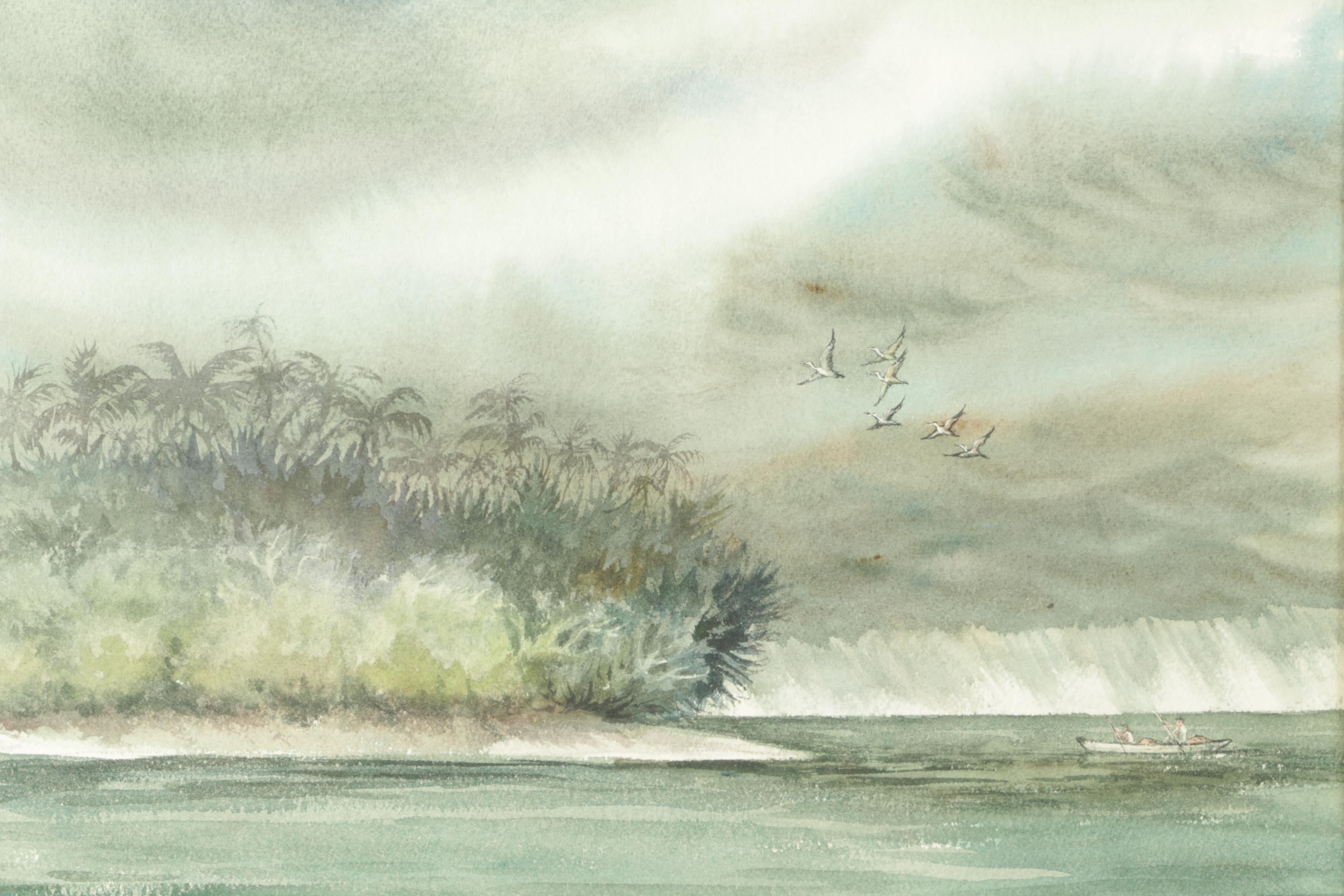 Byron Ward Watercolor Painting of a Landscape "Showers Over The Gulf"