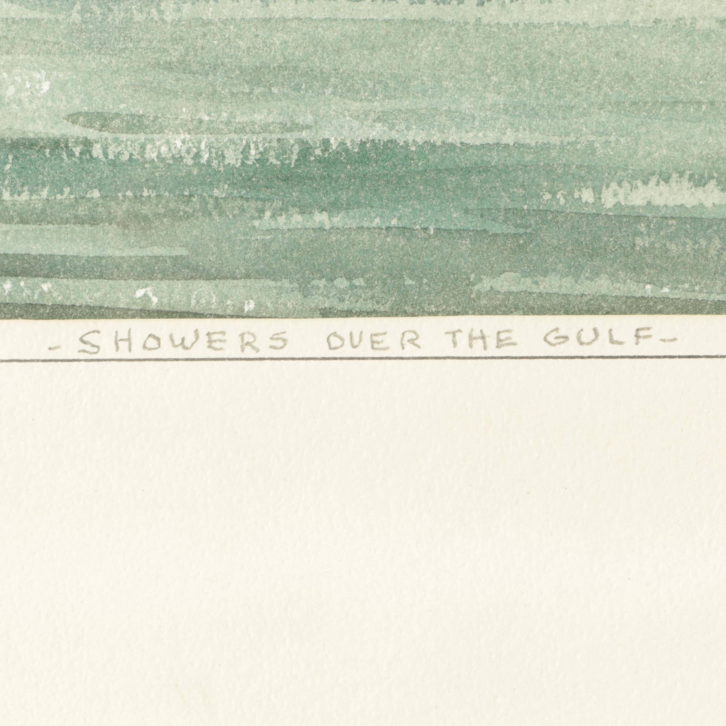 Byron Ward Watercolor Painting of a Landscape "Showers Over The Gulf"