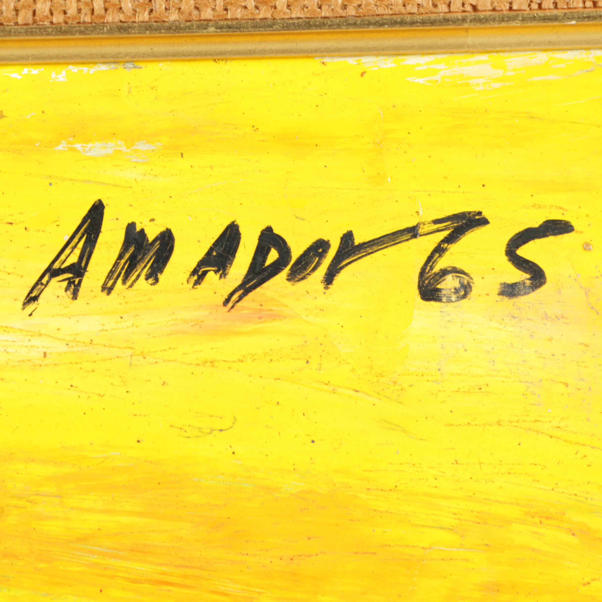 Amador 1965 Oil Painting on Canvas of a Seaside Village