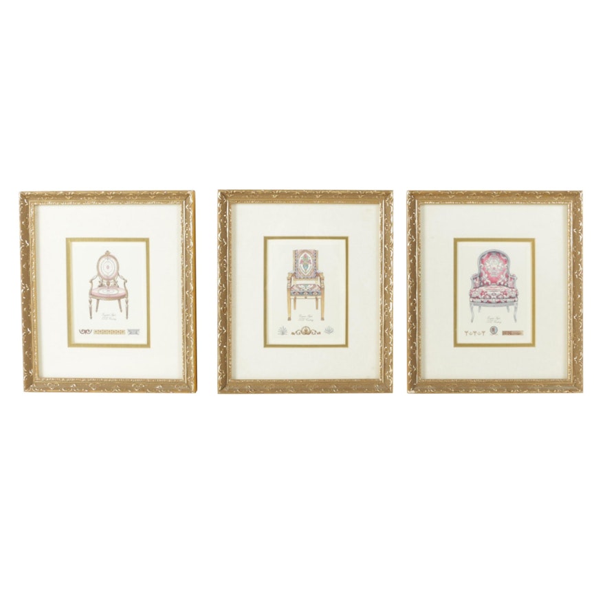 Offset Lithographs of Decorative Illustrations of Antique Chairs