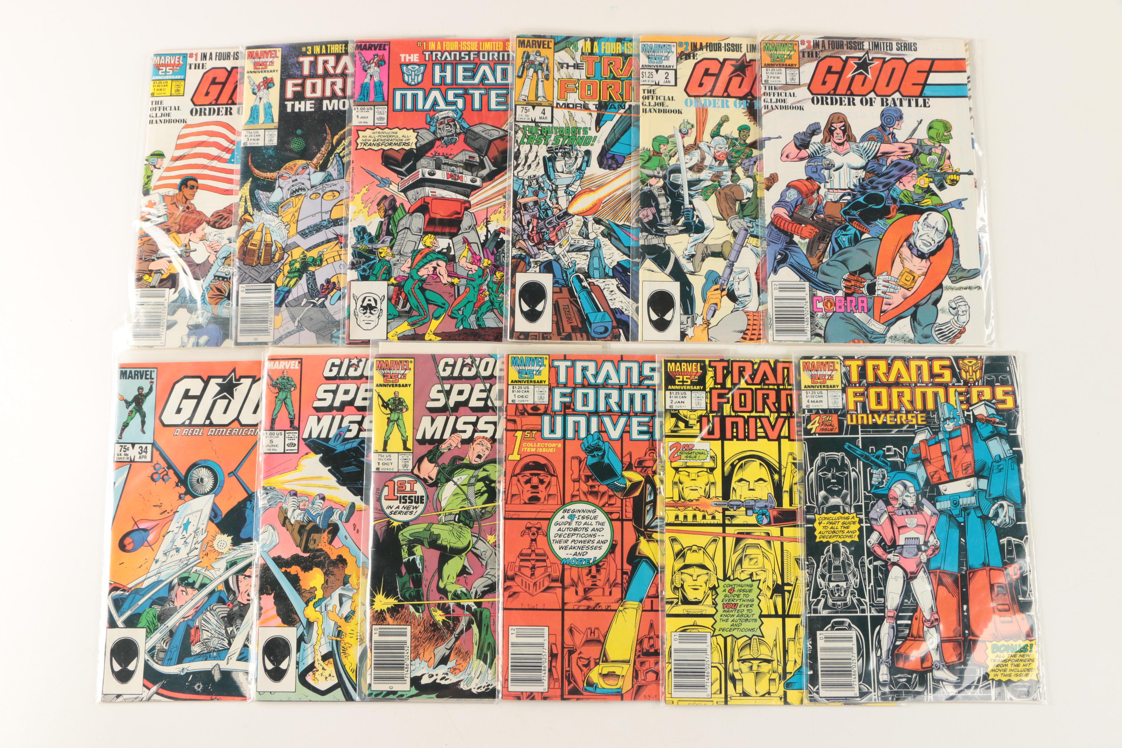 Collection of Marvel Comics featuring Transformers, G.I. Joe, and Thundercats