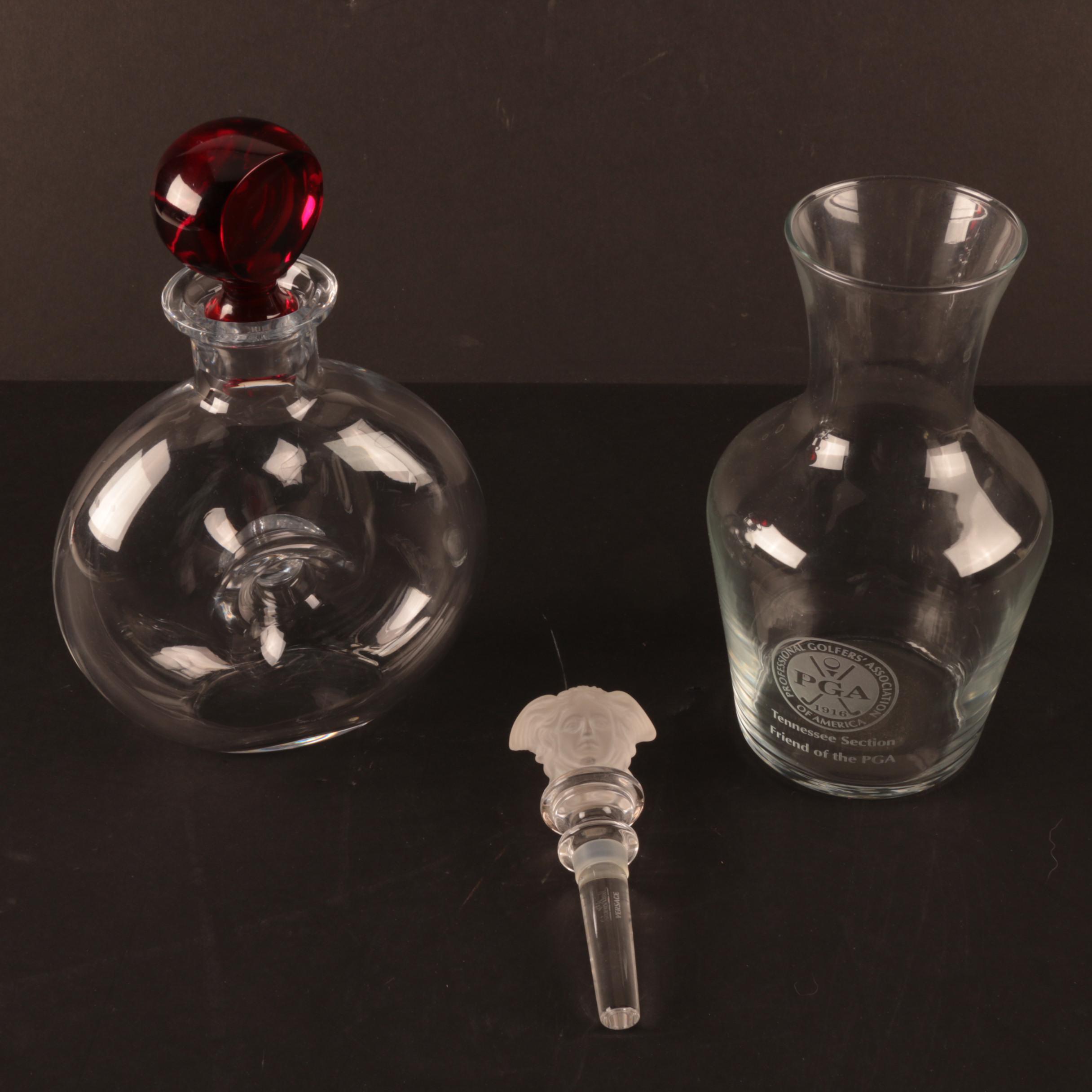 Versace Rosenthal "Medusa" Crystal Wine Stopper and Wine Decanter
