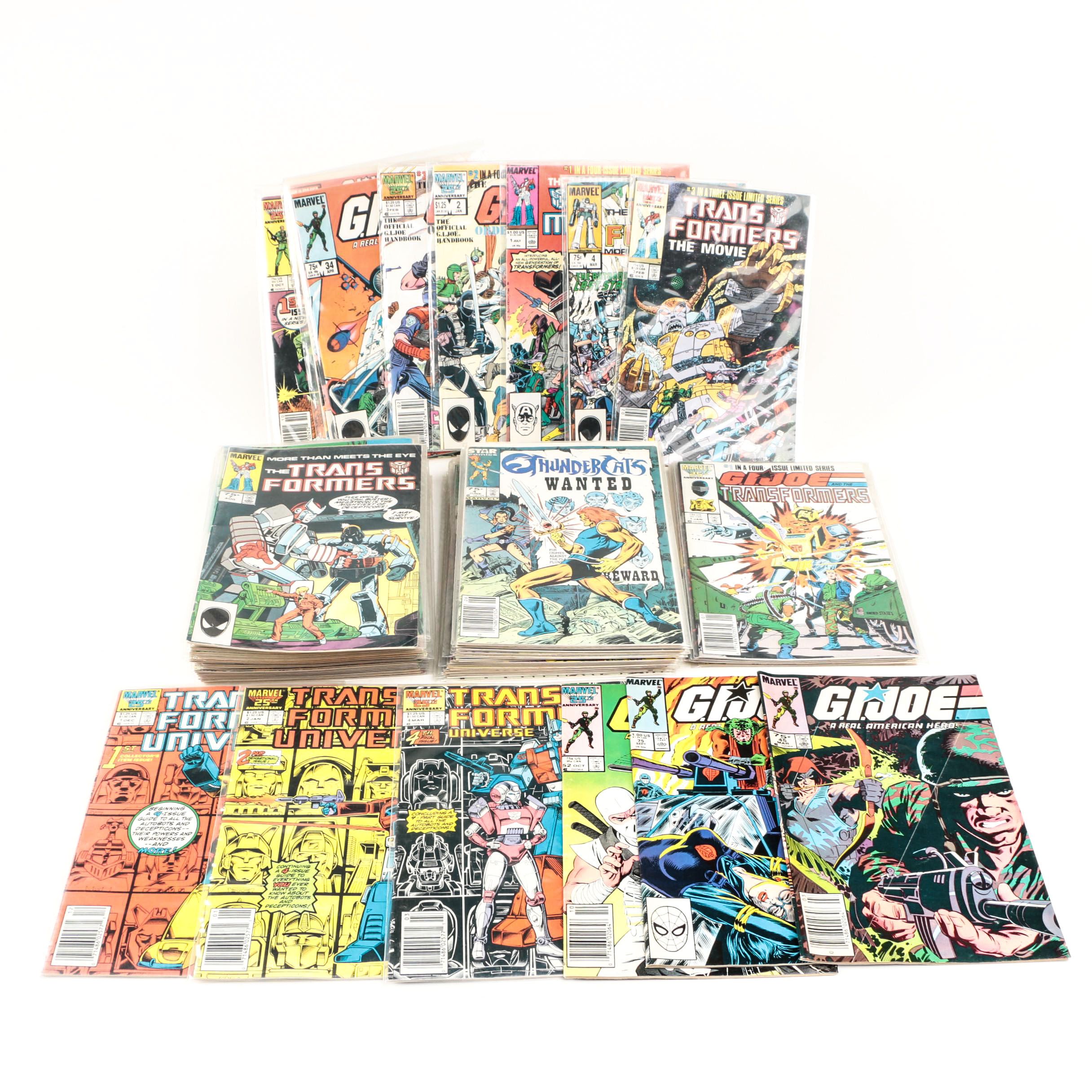 Collection of Marvel Comics featuring Transformers, G.I. Joe, and Thundercats