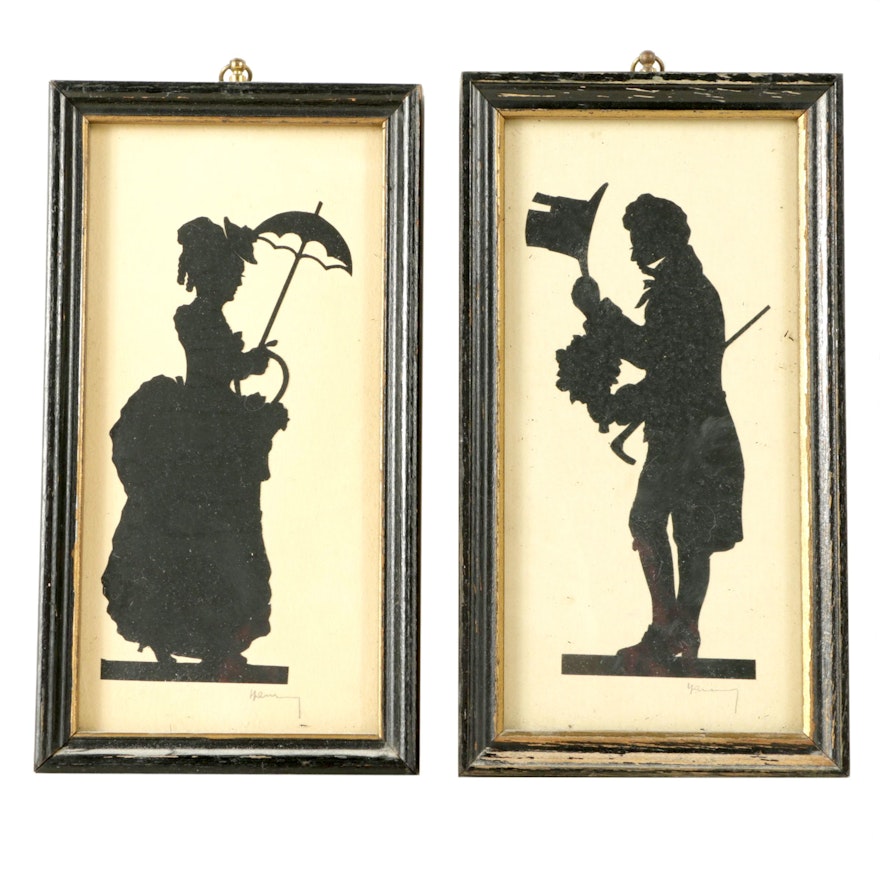 Pair of Victorian Cut Paper Silhouettes
