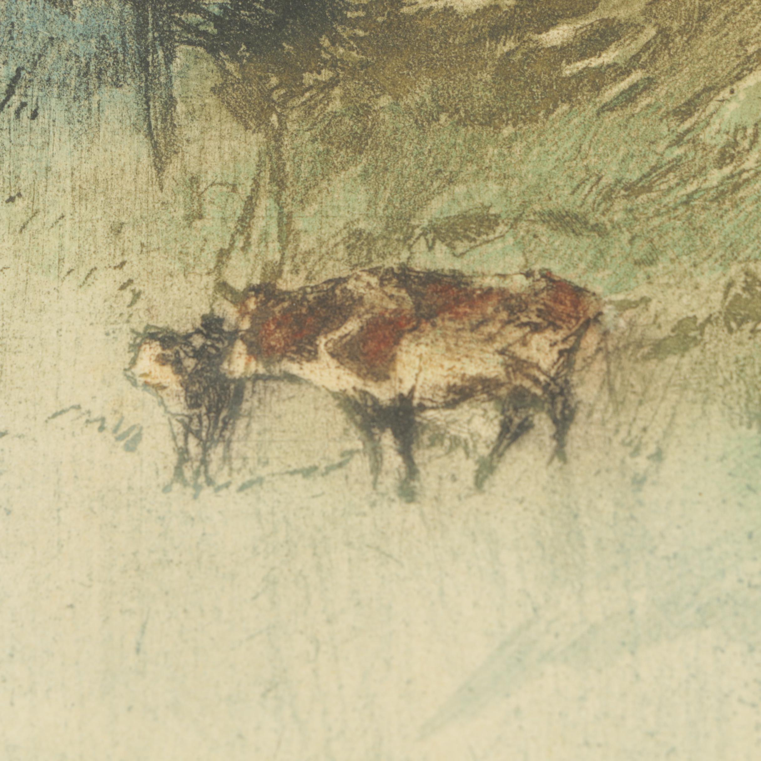 Vintage Color Etching on Paper of the Bavarian Alps
