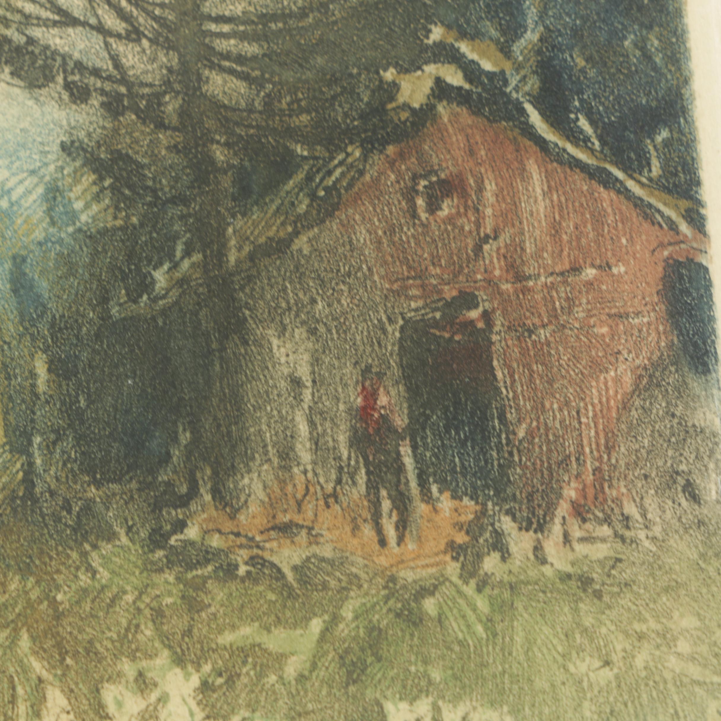 Vintage Color Etching on Paper of the Bavarian Alps