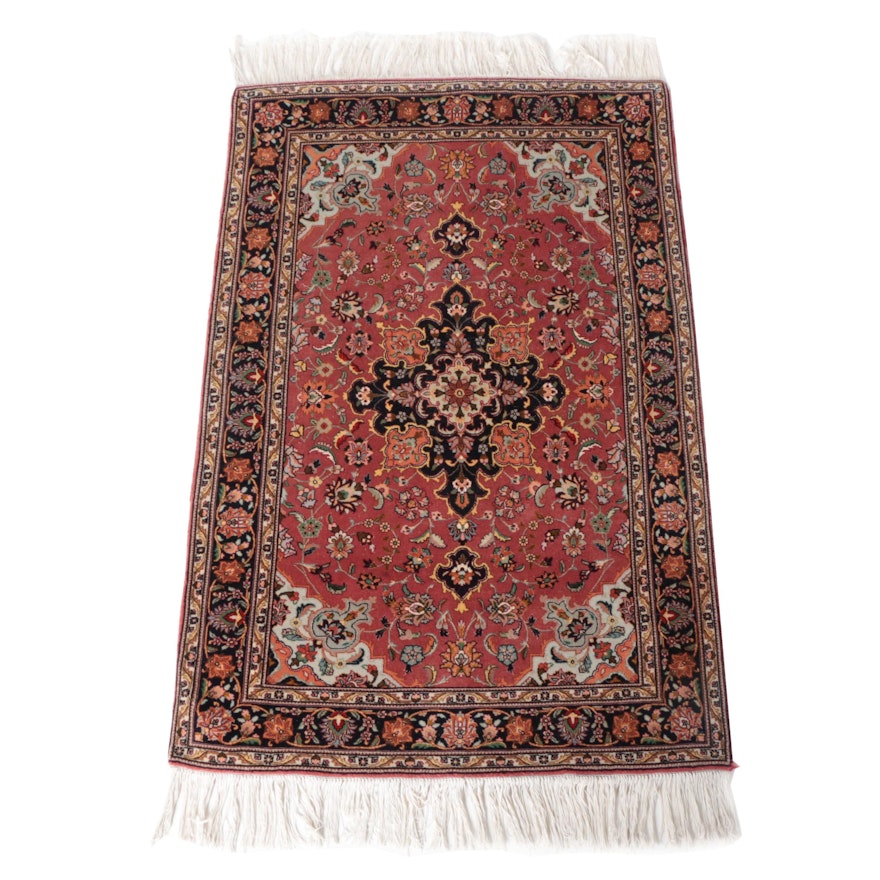 Finely Hand-Knotted Indo-Persian Kashan Wool Area Rug