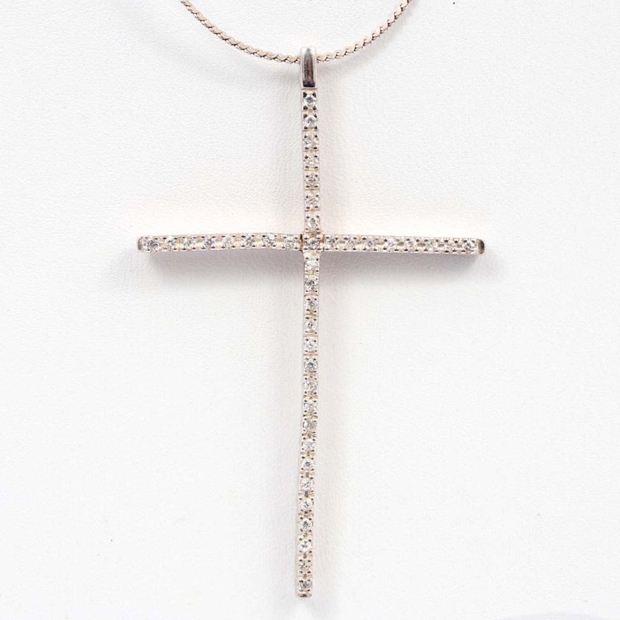 Sterling Silver and Cubic Zirconia Cross Pendant Necklace