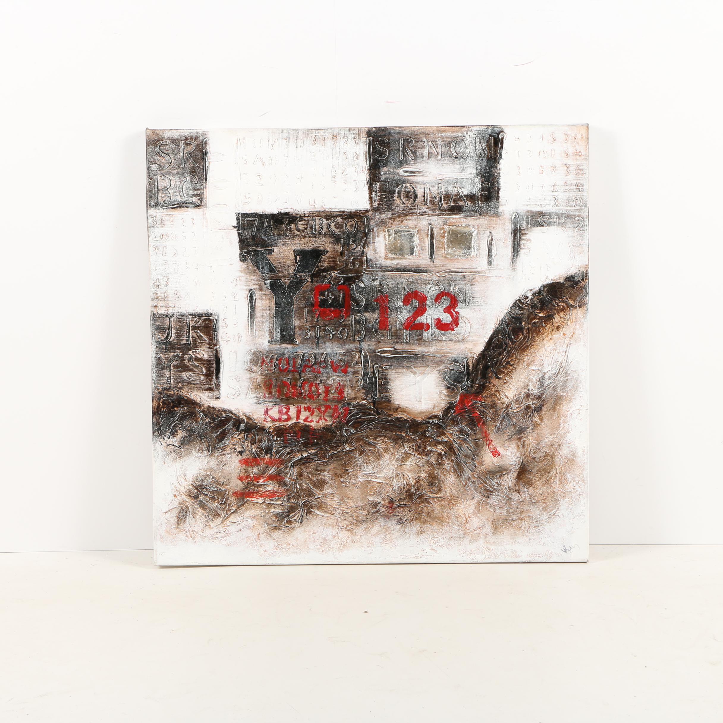 Mixed Media Work on Canvas of Calligraphic Text