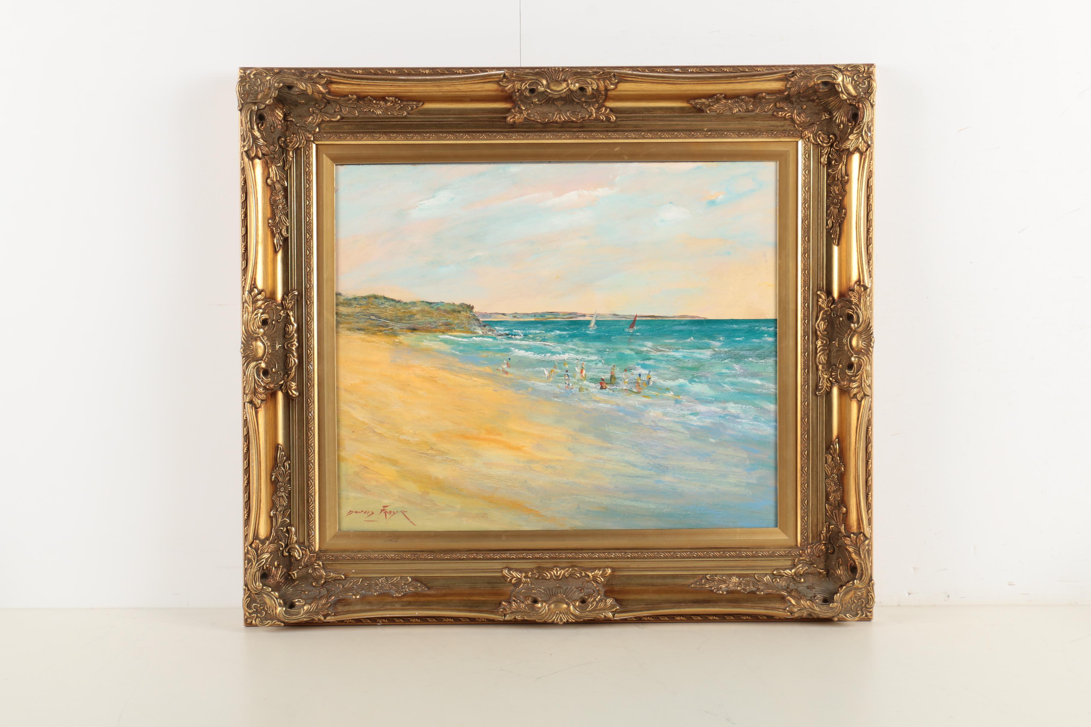 Donald Fraser Oil Painting on Canvas of a Beach Scene