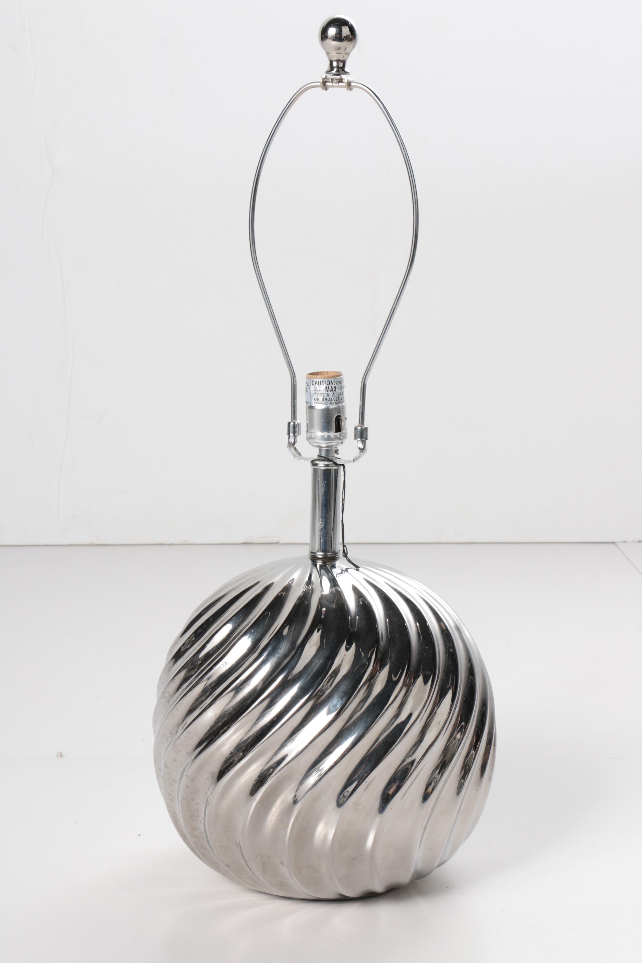 Pair of Silver Tone Contemporary Table Lamps