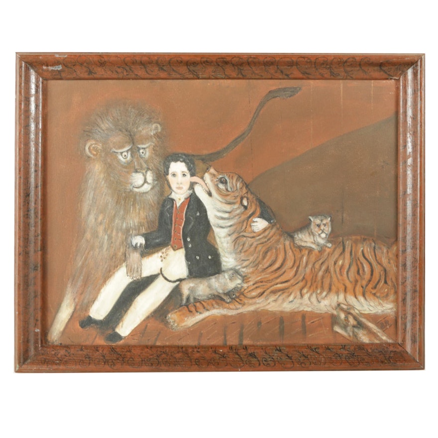 Oil Painting on Canvas of Child Lion Tamer