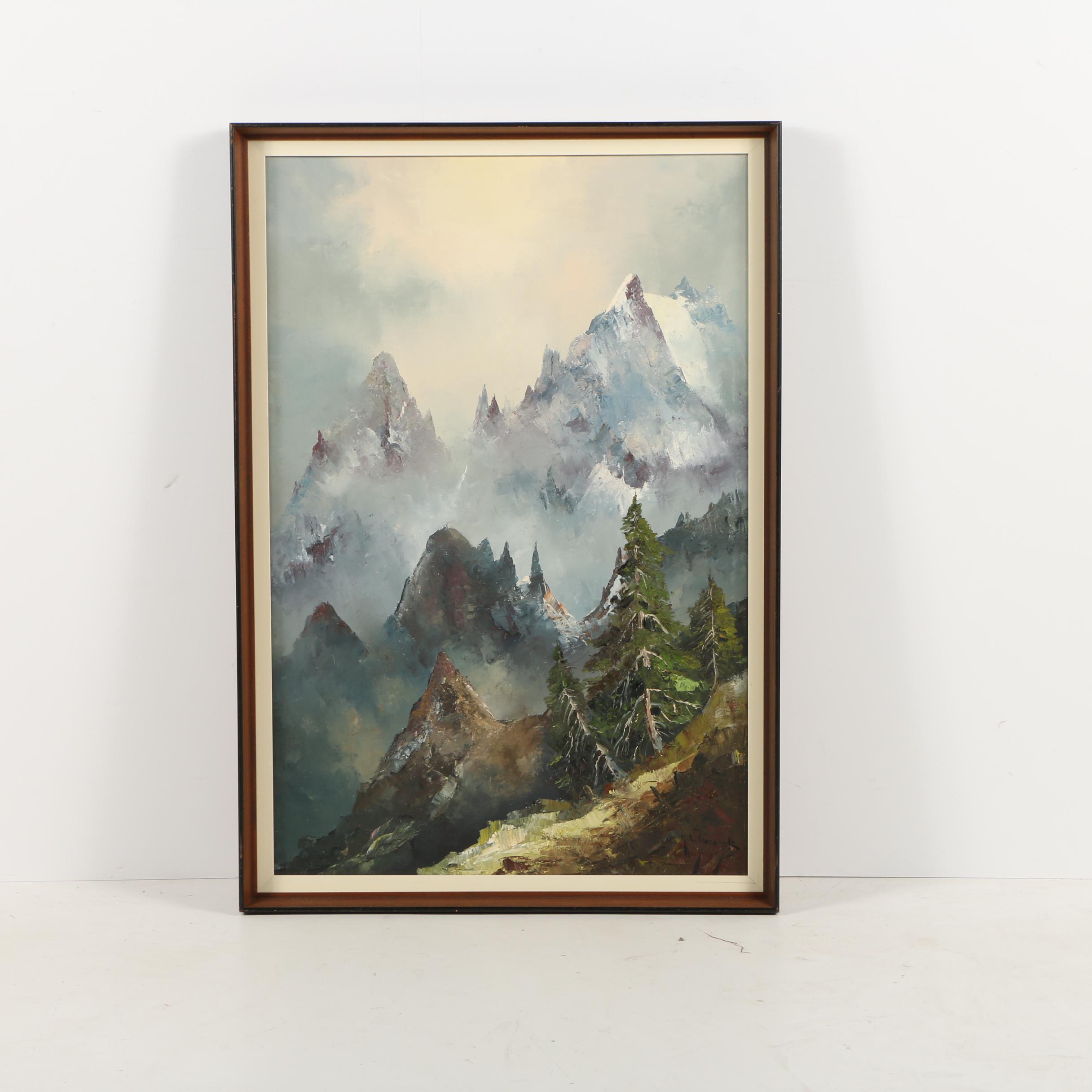 K. L. Gentz Oil Painting on Canvas of Alpine Mountain Landscape