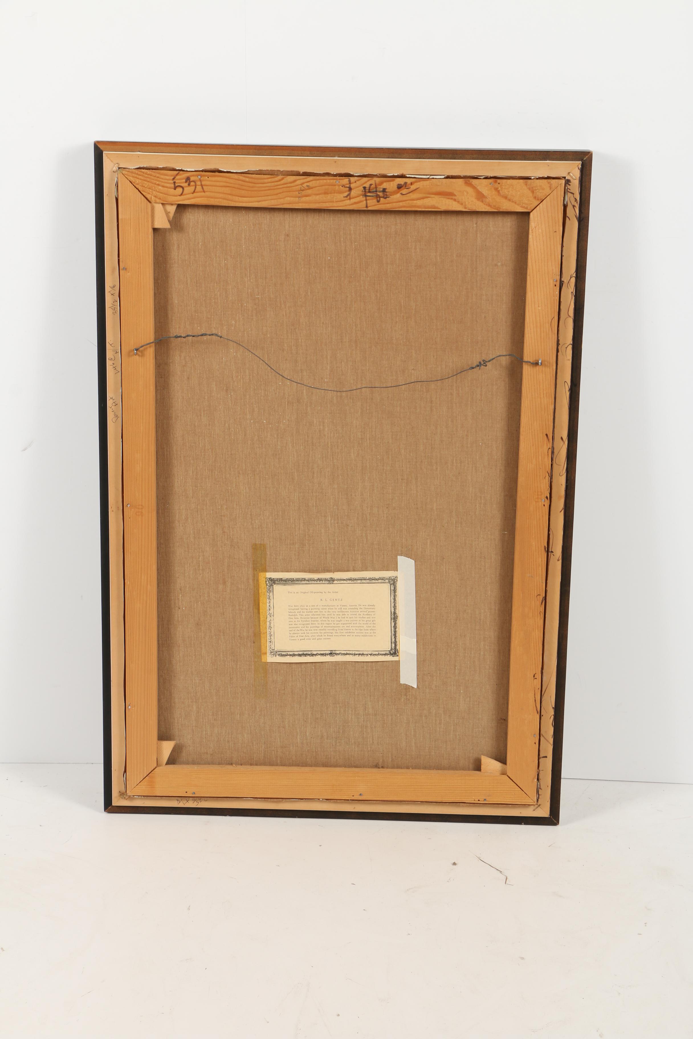 K. L. Gentz Oil Painting on Canvas of Alpine Mountain Landscape