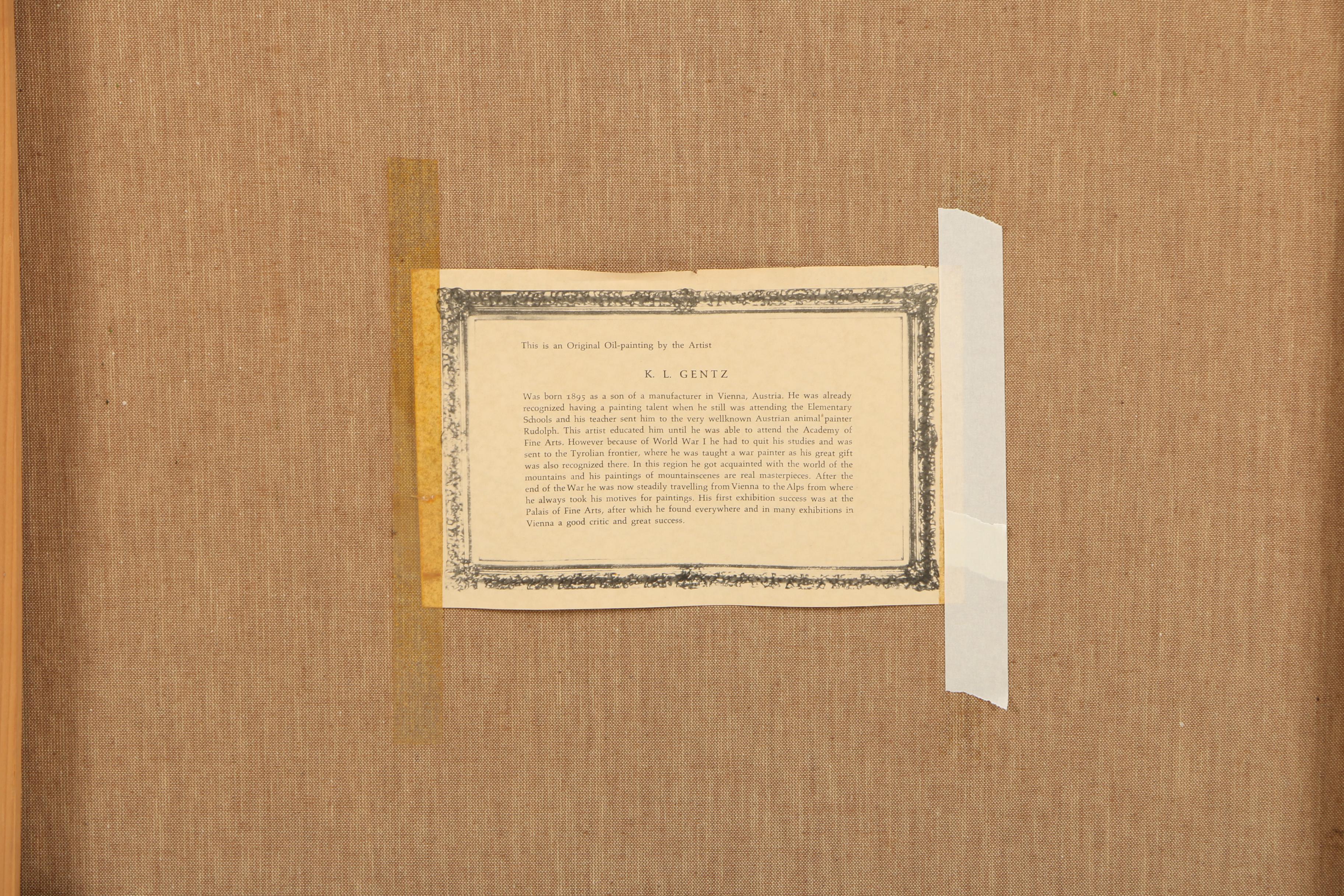 K. L. Gentz Oil Painting on Canvas of Alpine Mountain Landscape