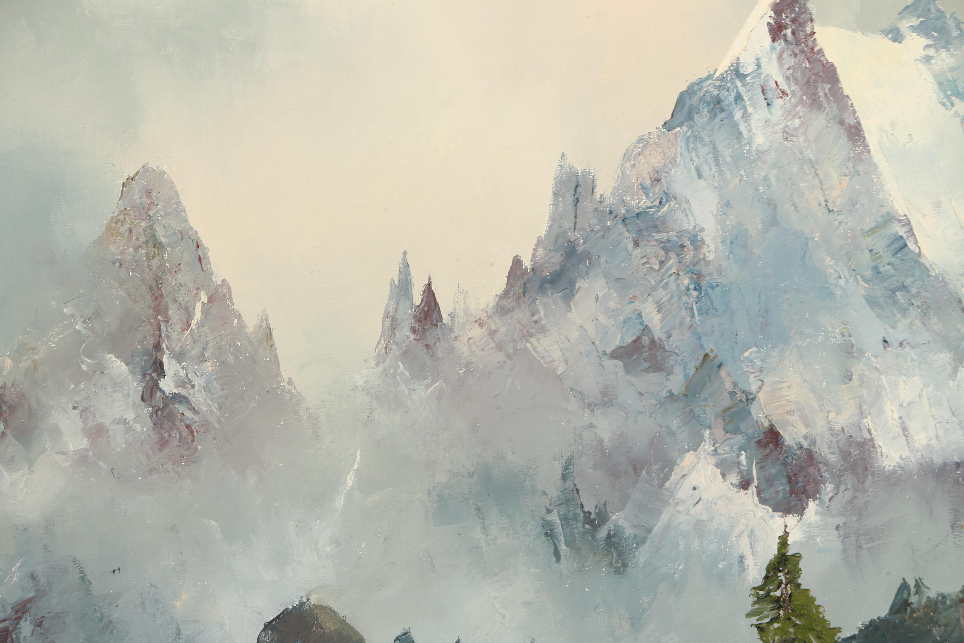 K. L. Gentz Oil Painting on Canvas of Alpine Mountain Landscape