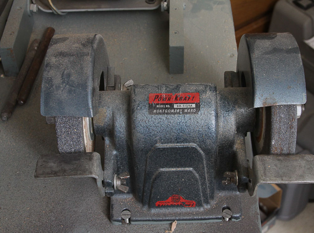 Vintage Powr-Kraft Bench Grinder and Band Saw with Cabinet