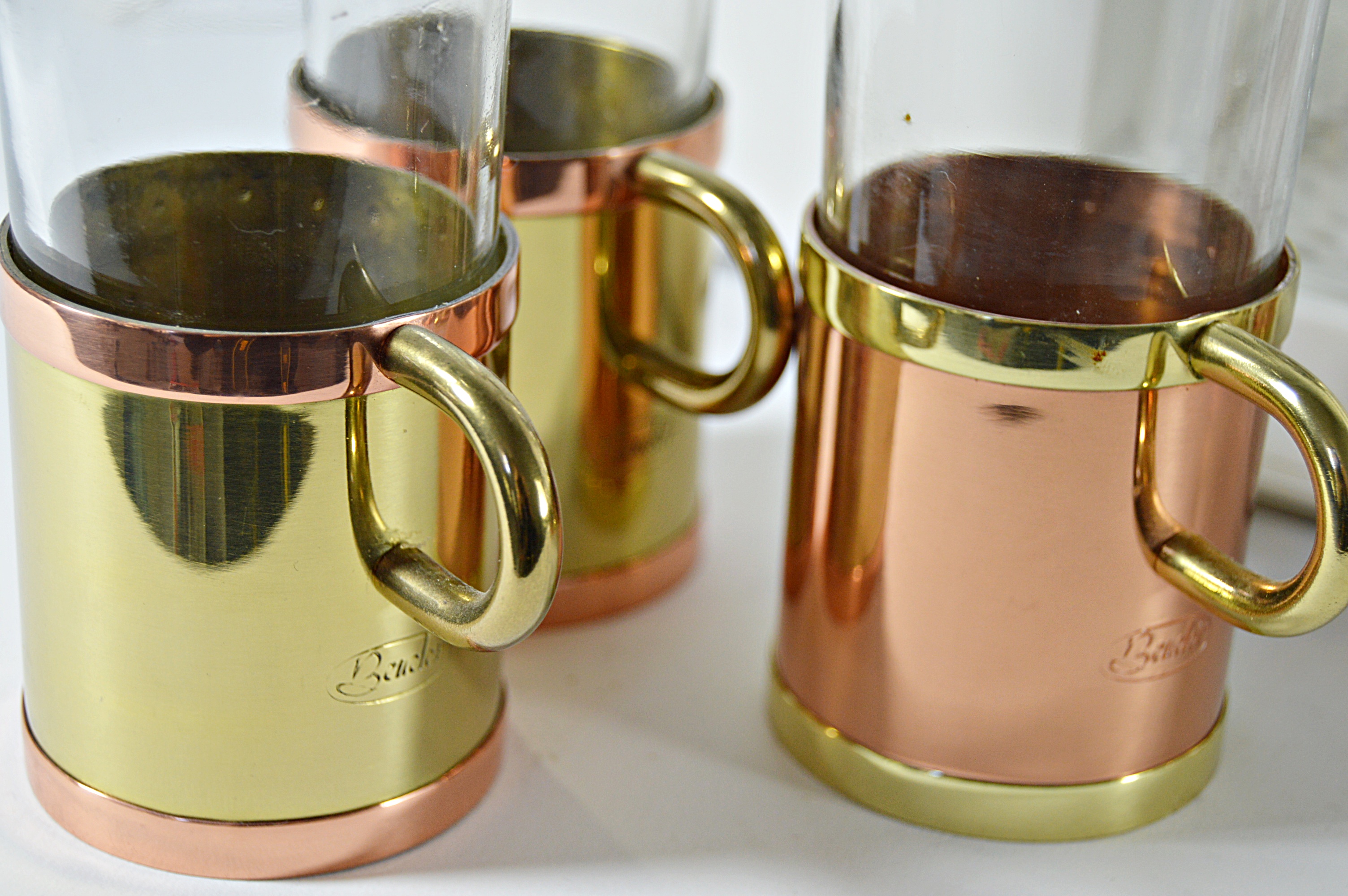 Krups Espresso Mini Machine and Set of Copper and Brass Irish Coffee Glasses
