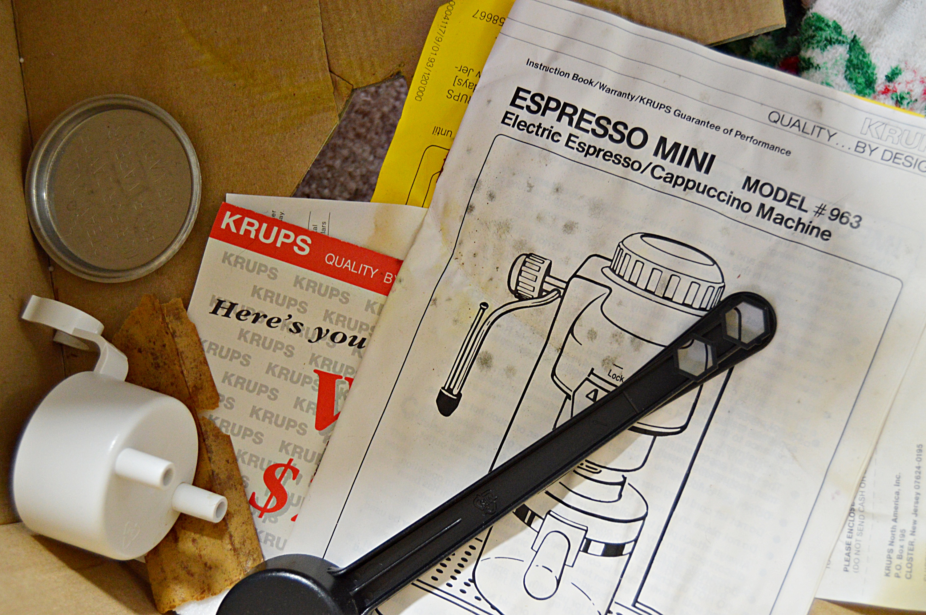 Krups Espresso Mini Machine and Set of Copper and Brass Irish Coffee Glasses