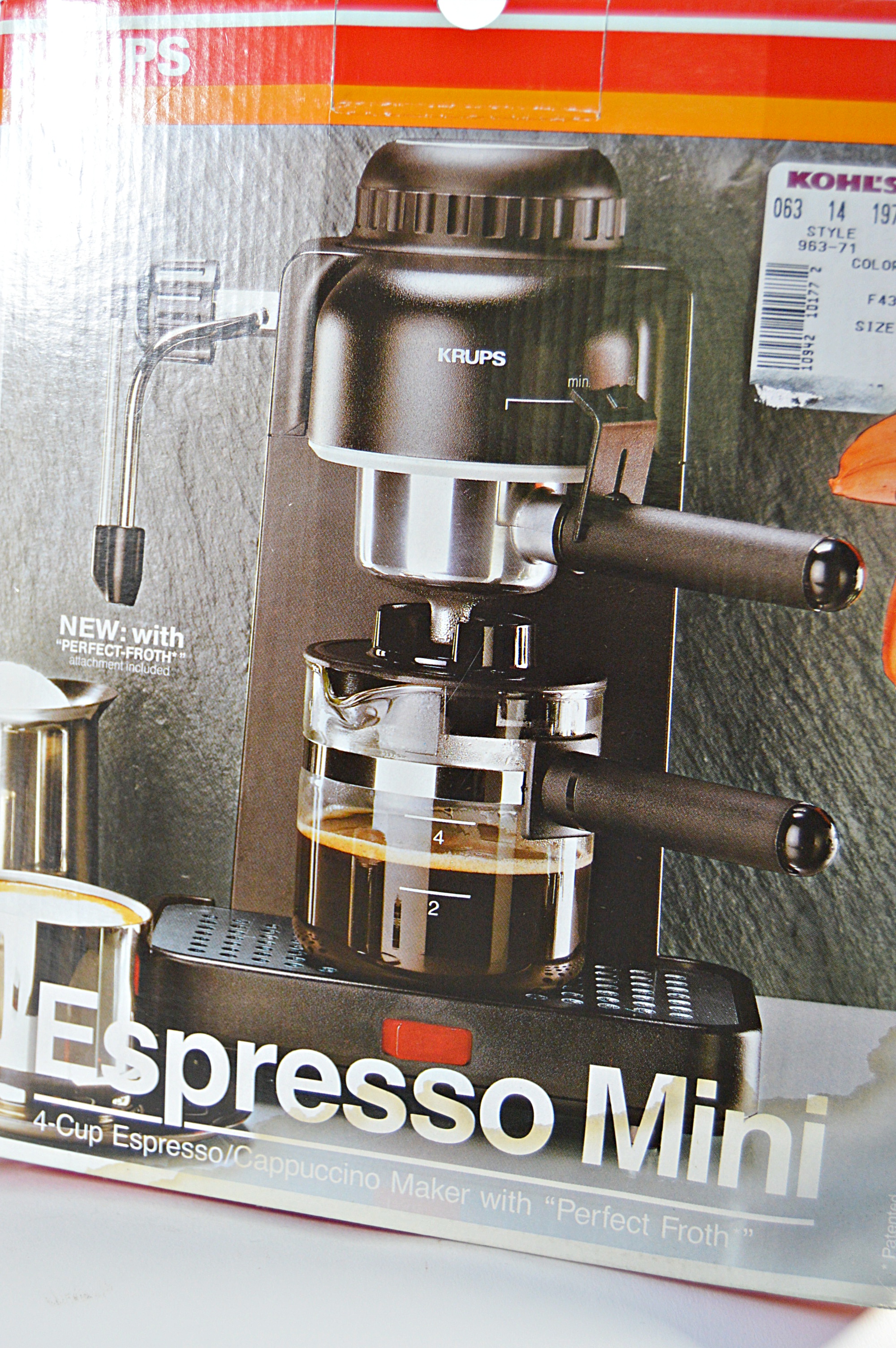 Krups Espresso Mini Machine and Set of Copper and Brass Irish Coffee Glasses