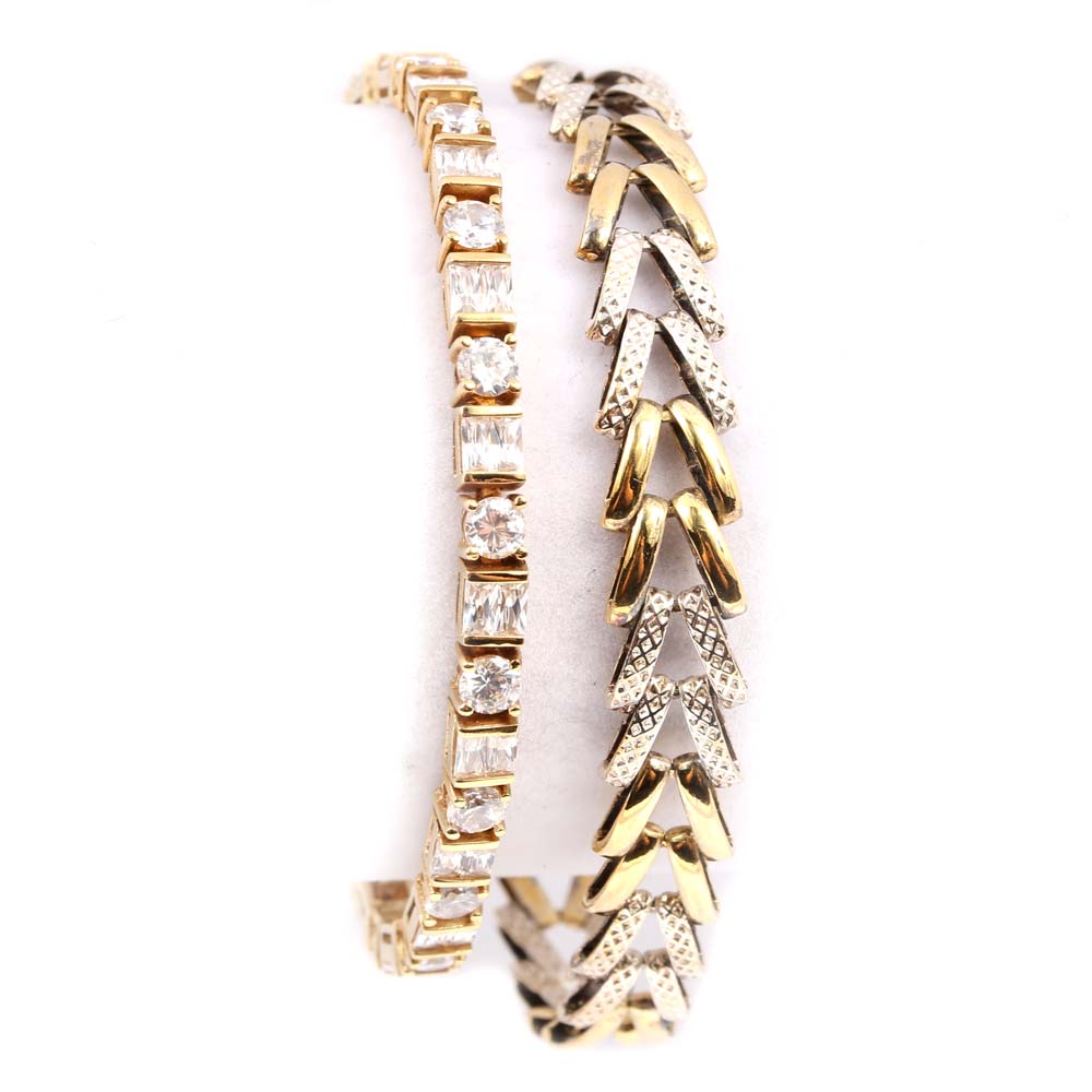 Gold Wash Over Sterling Silver Bracelets with Cubic Zirconia Stones