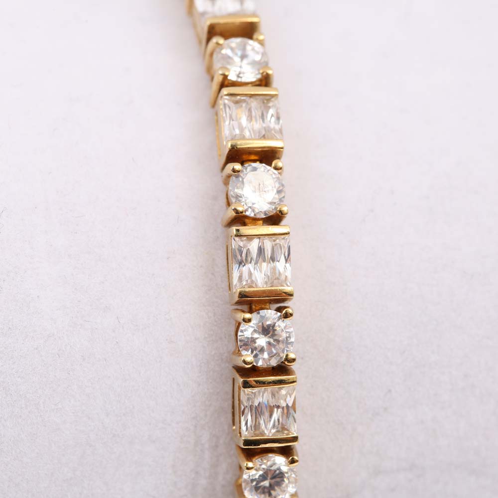 Gold Wash Over Sterling Silver Bracelets with Cubic Zirconia Stones