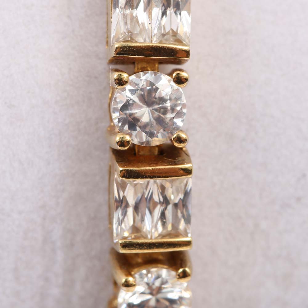 Gold Wash Over Sterling Silver Bracelets with Cubic Zirconia Stones