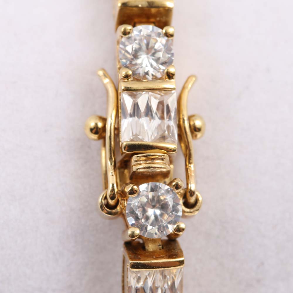 Gold Wash Over Sterling Silver Bracelets with Cubic Zirconia Stones