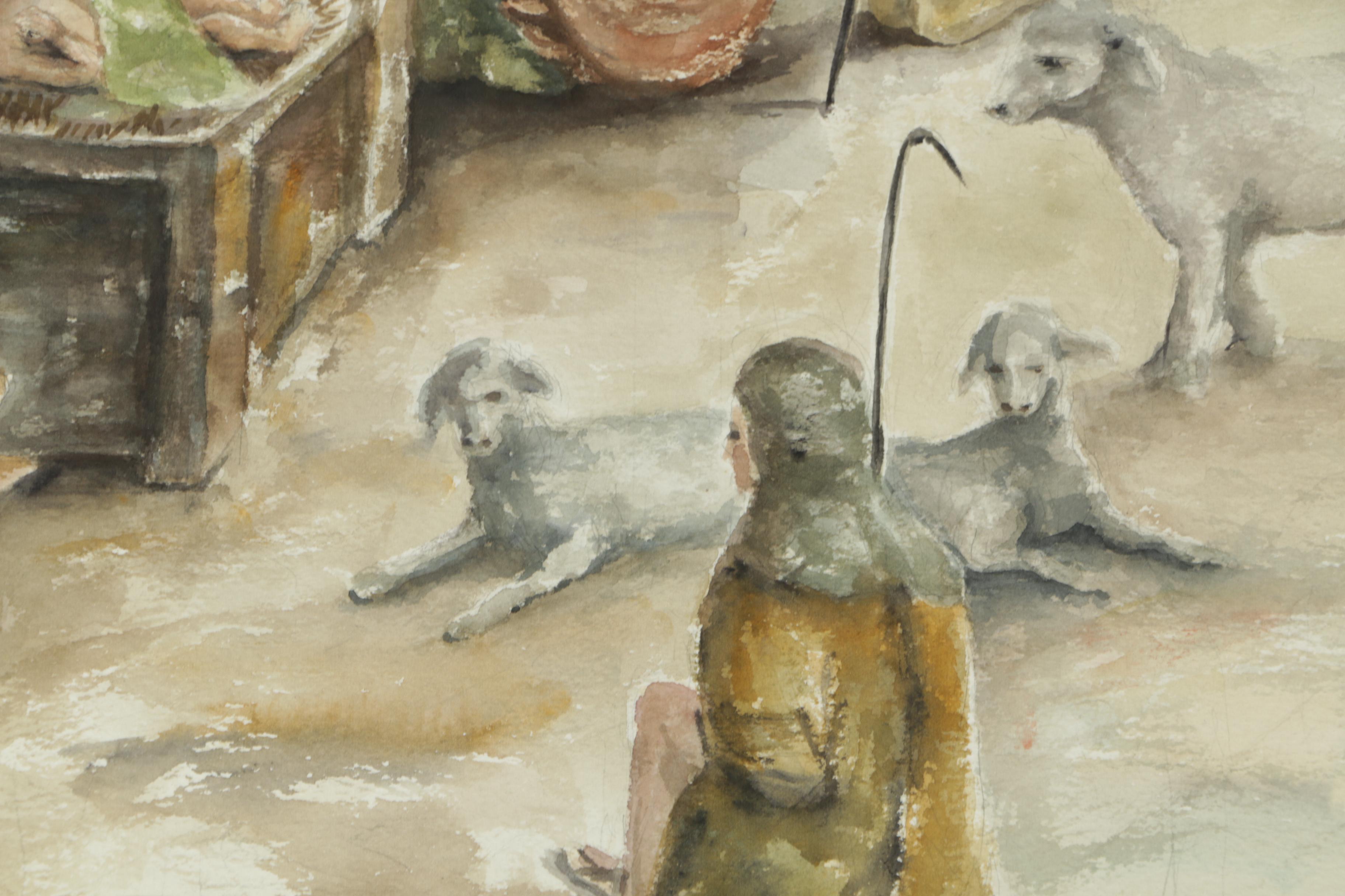 Elacion Watercolor Painting on Paper of Nativity Scene