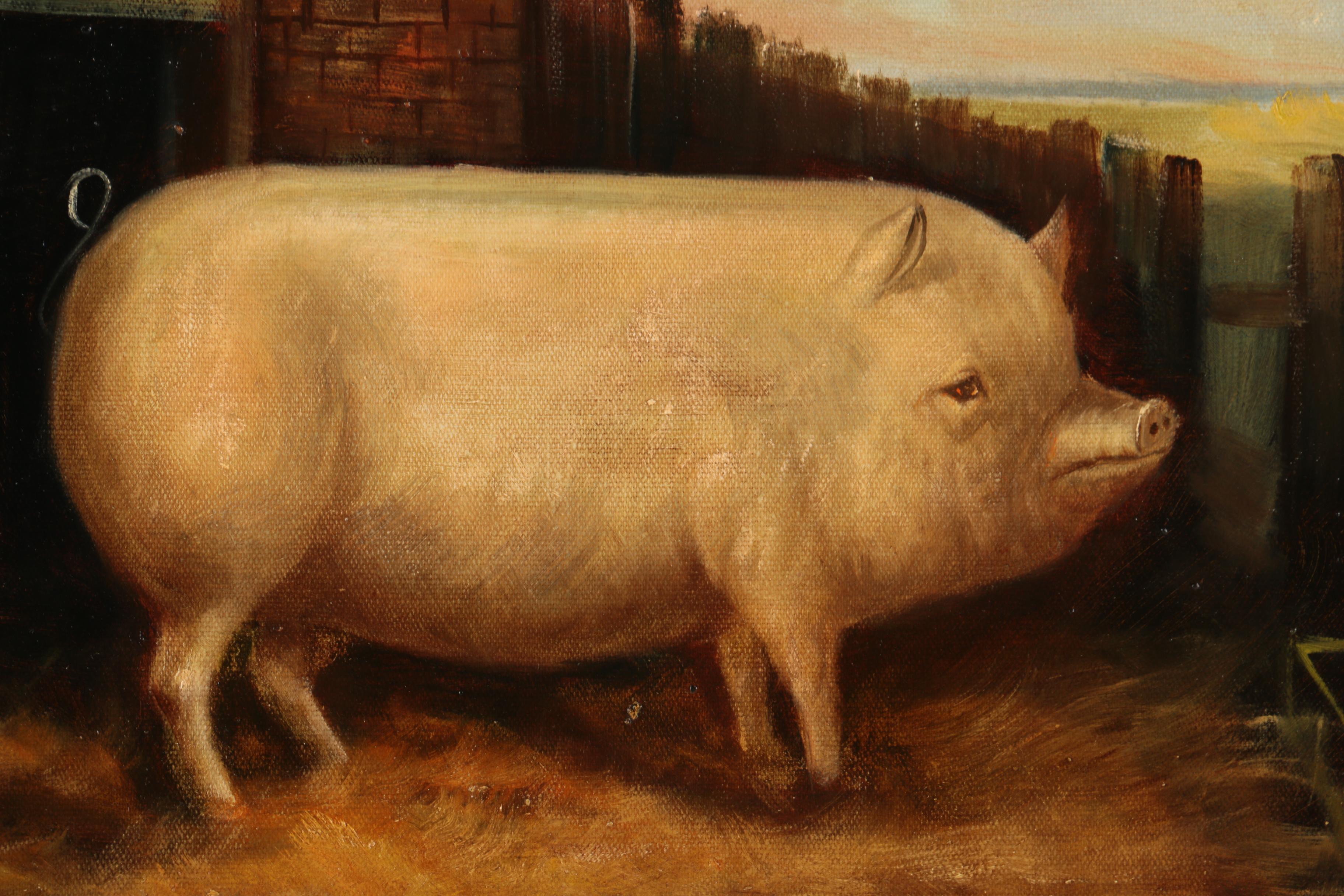 S. Richards Oil Painting of a Pig