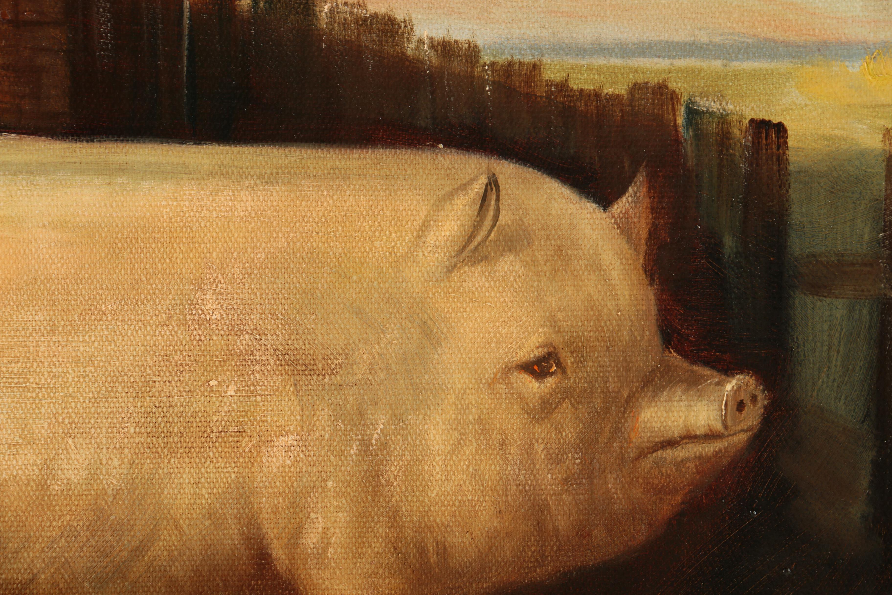S. Richards Oil Painting of a Pig