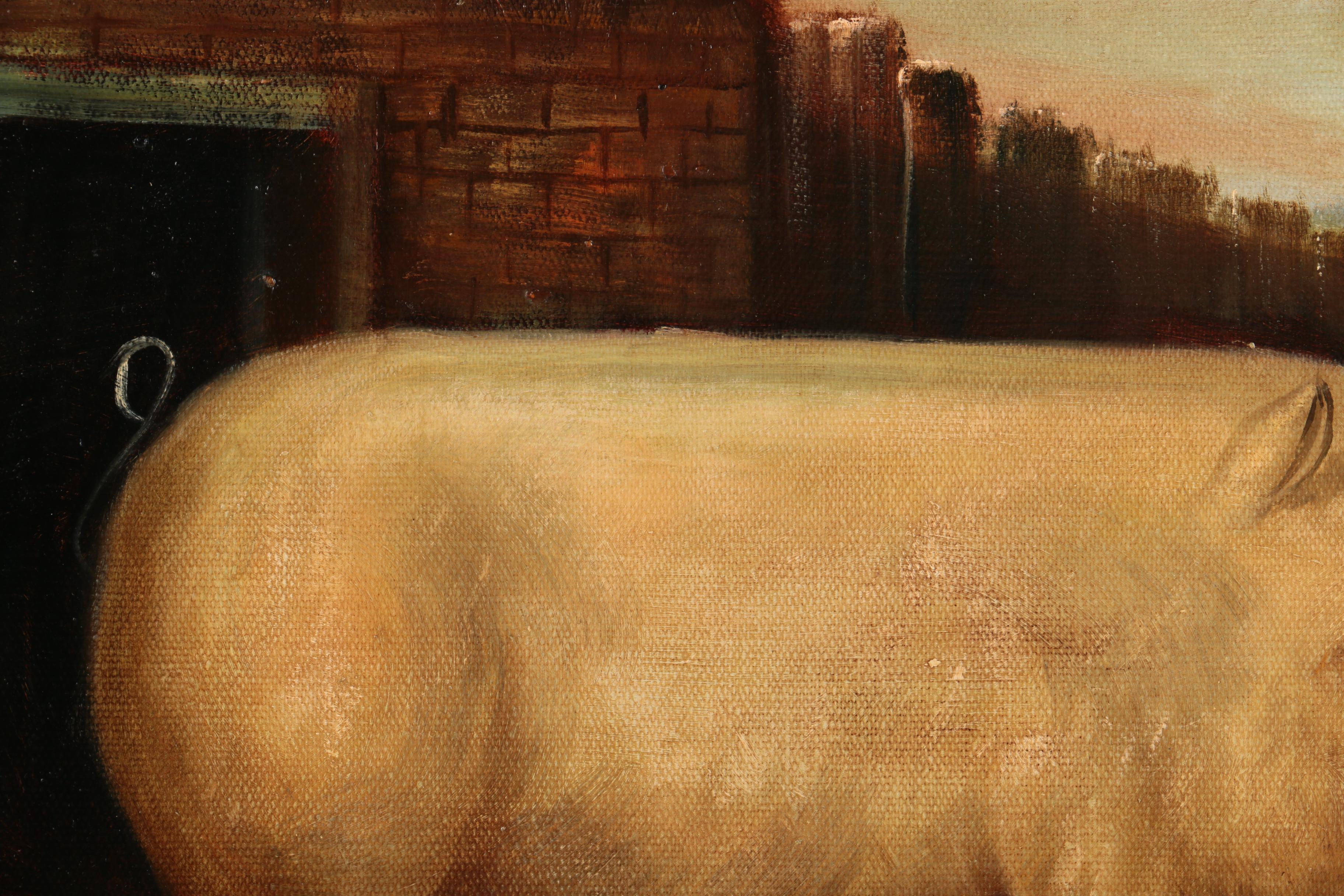 S. Richards Oil Painting of a Pig